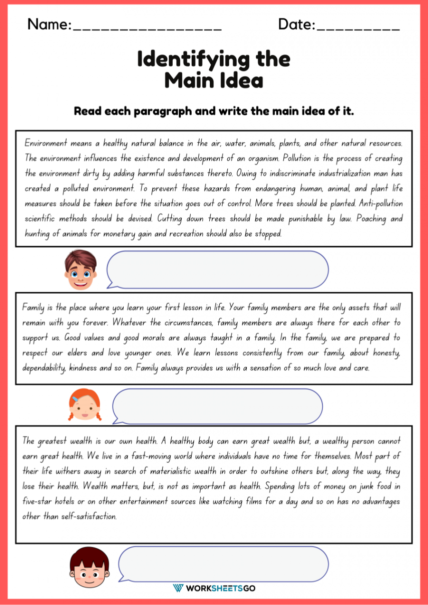 Identifying The Main Idea Worksheets  WorksheetsGO