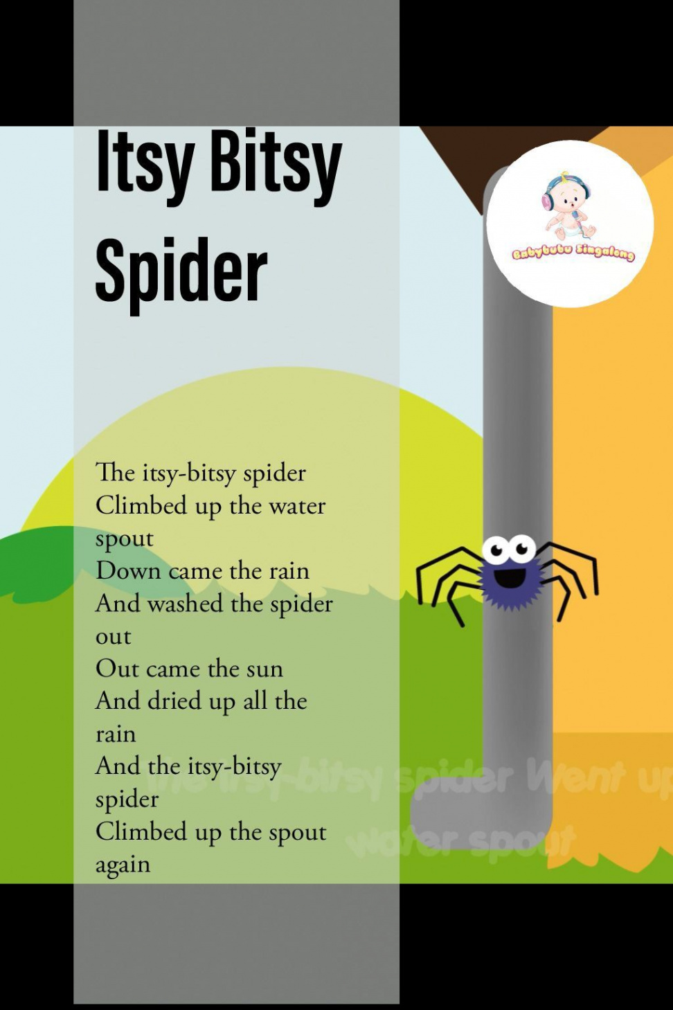 Itsy Bitsy Spider Lyrics  Nursery rhymes lyrics, Preschool songs