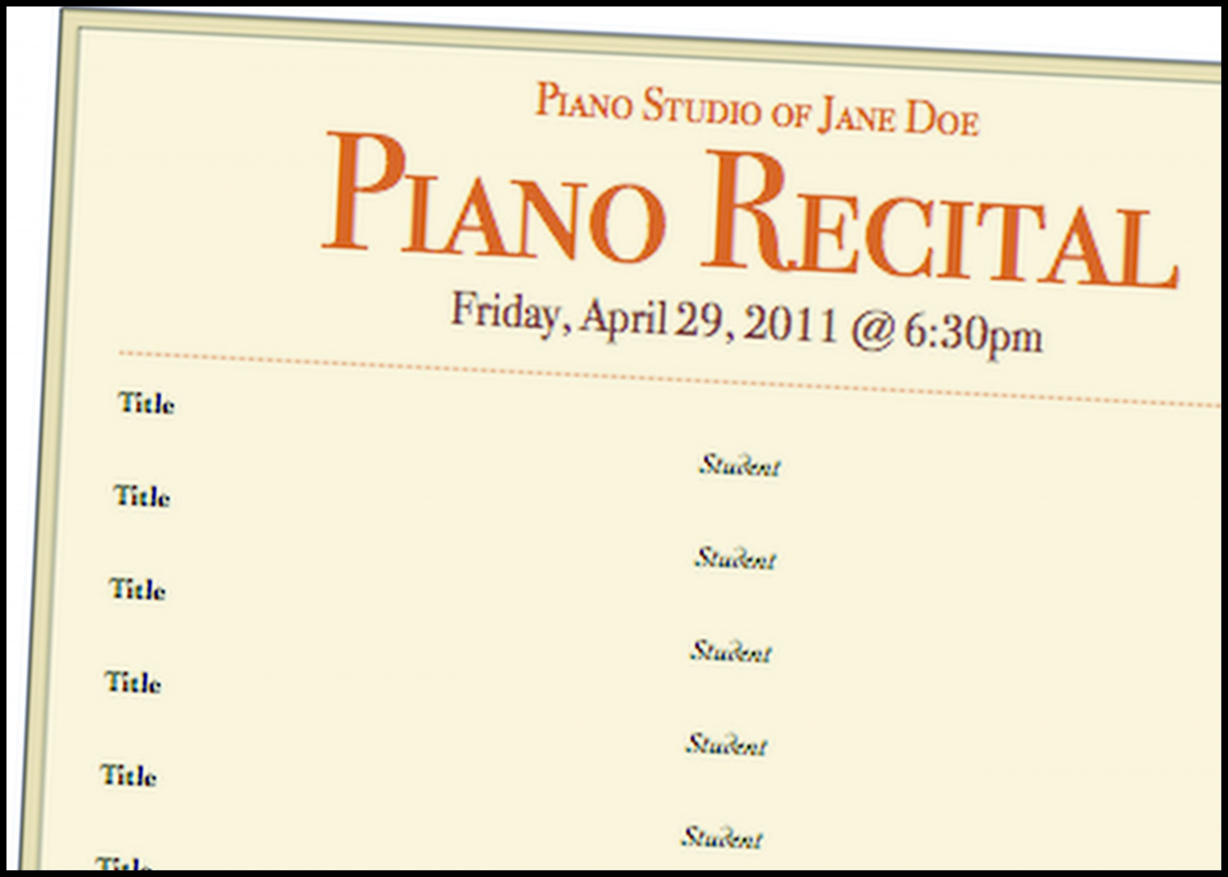 Just Added: Recital Program Template # – Color In My Piano