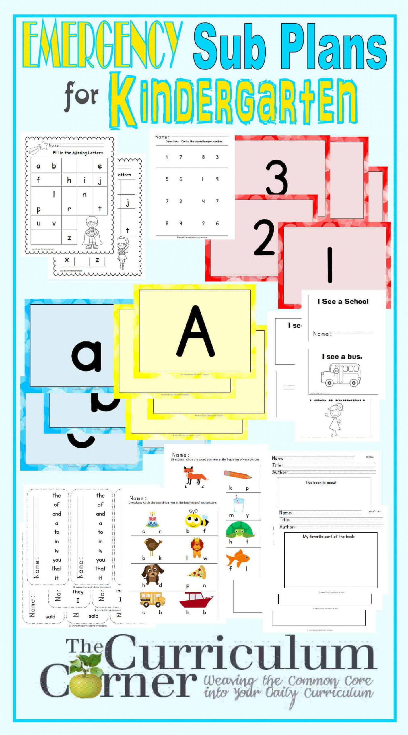 Kindergarten Emergency Sub Plans - The Kinder Corner