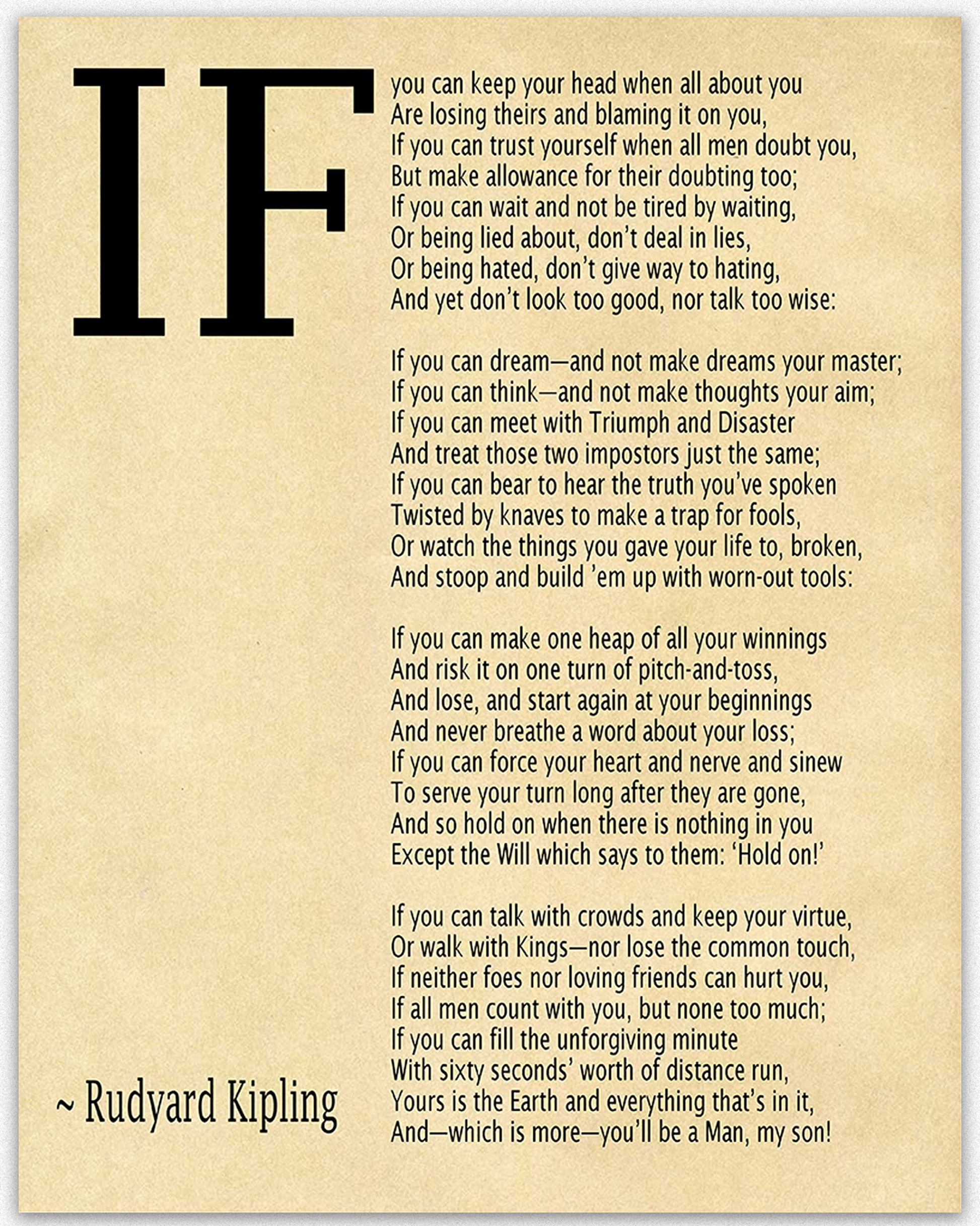 Kipling Poem IF Poem by Rudyard Kipling Art Print IF Poster If Poster If  Poem If Poem Wall Art If You Can If by Kipling Poem (x, Parchment)