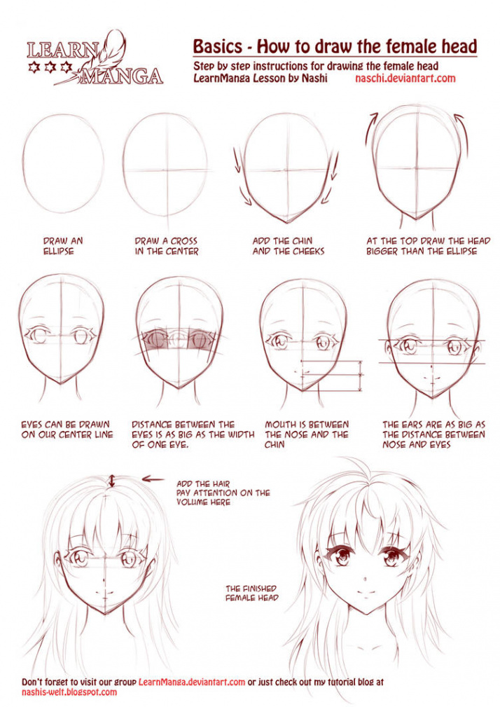 Learn Manga: How to draw the female head front by Naschi on DeviantArt