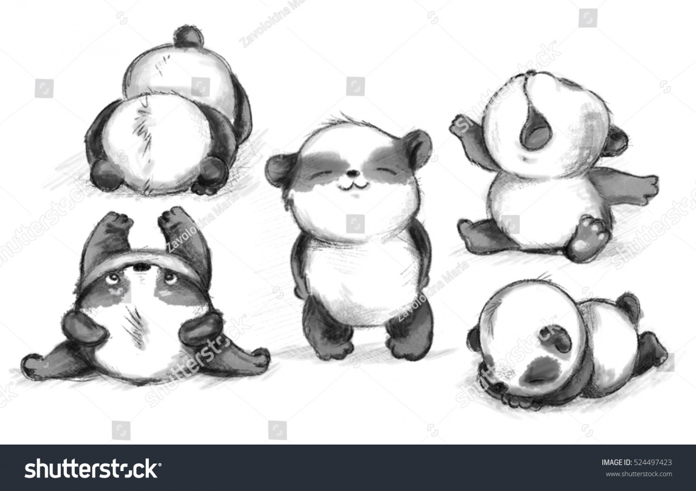 Lovely Panda Smile Yawn Play Stock Illustration