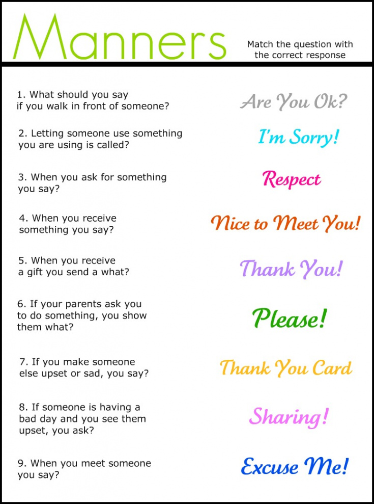 Manners Match It Up Worksheet-Freebie!  enchantedyankee