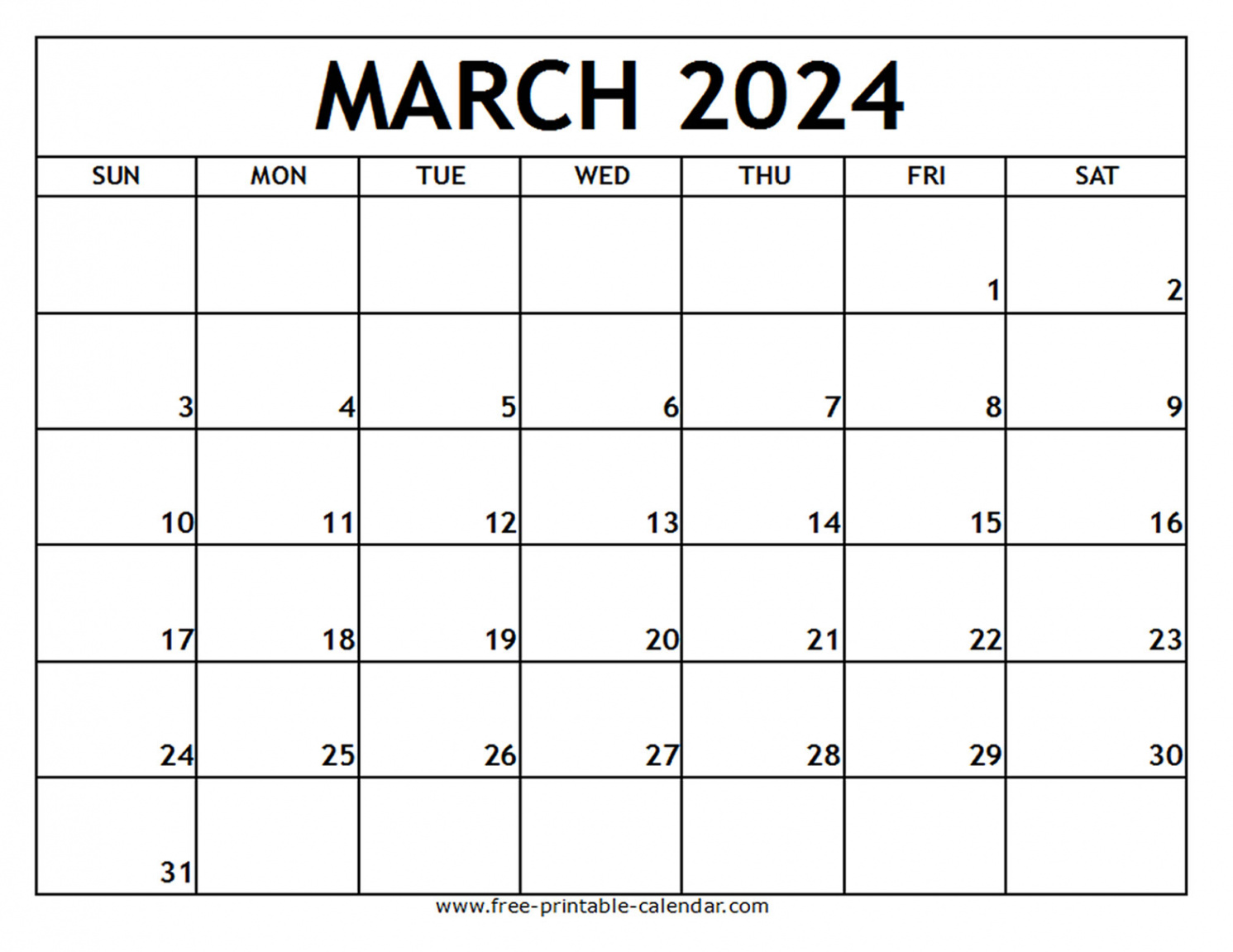 March  Printable Calendar - Free-printable-calendar