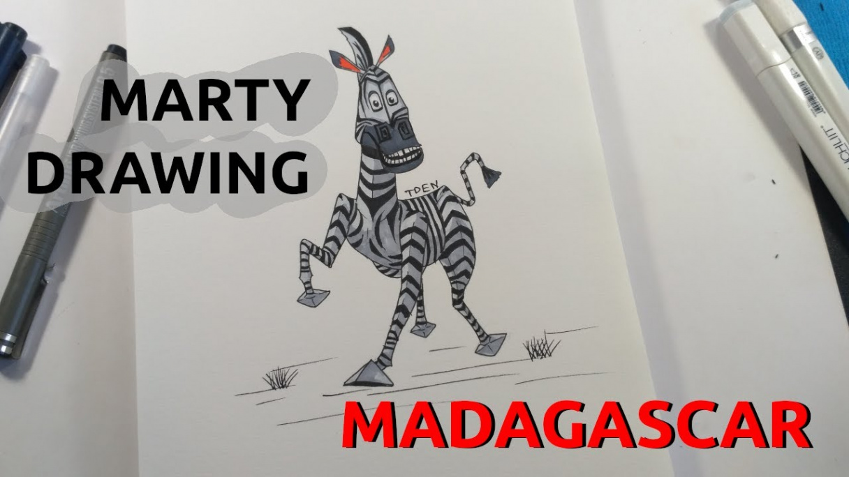 MARTY The Zebra Drawing - Madagascar  Cartoon Drawing