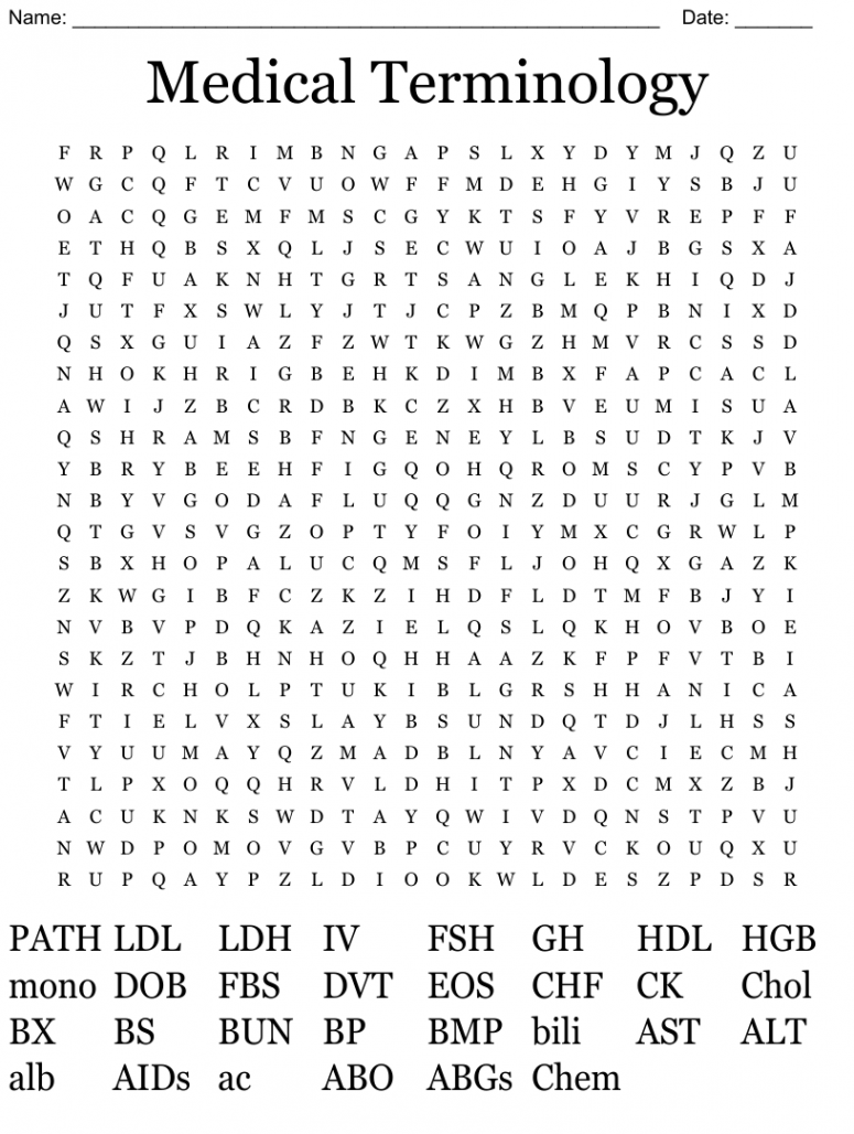 Medical Terminology Word Search - WordMint