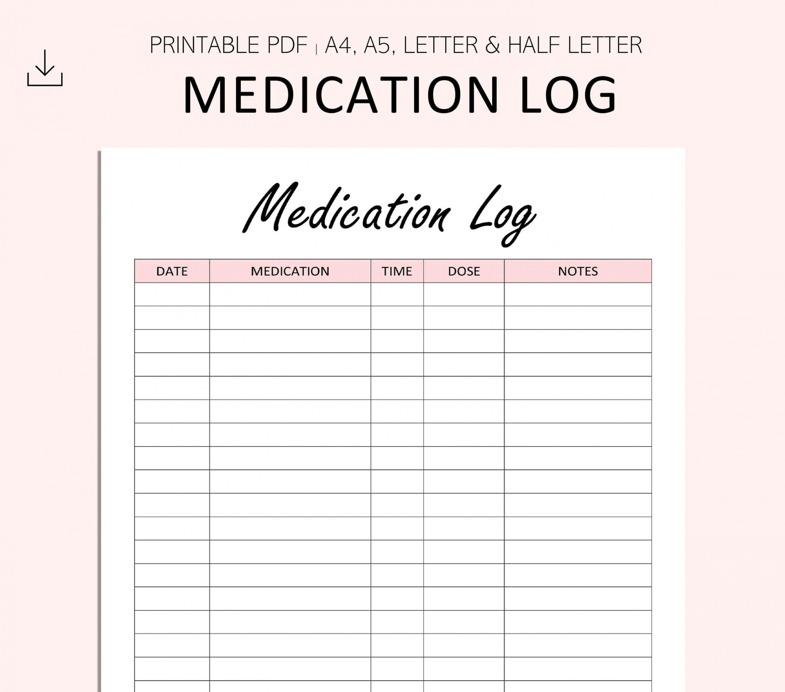 Medication Log Printable Medicine Taken Tracker PDF A - Etsy Finland