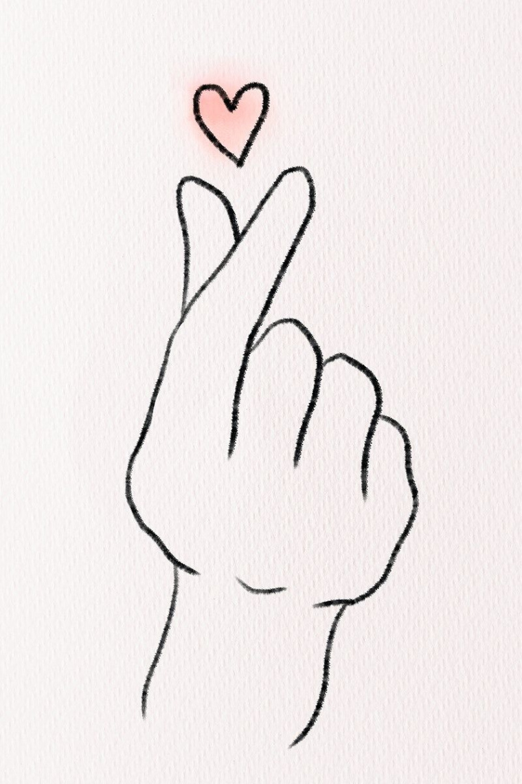 Mini heart hand sign psd grayscale sketch  premium image by