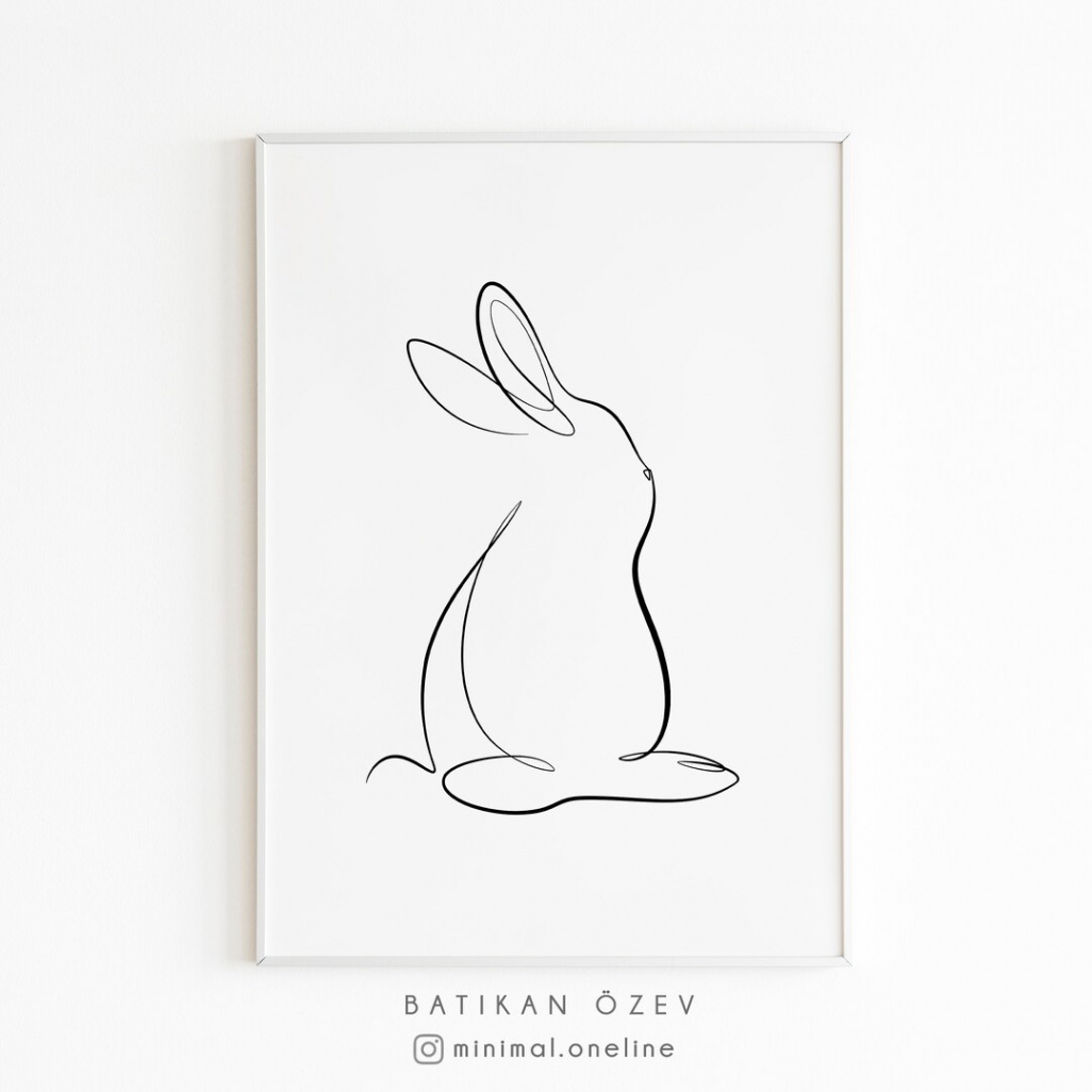 Minimal Rabbit Line Drawing, Rabbit Silhouette Print, Bunny One