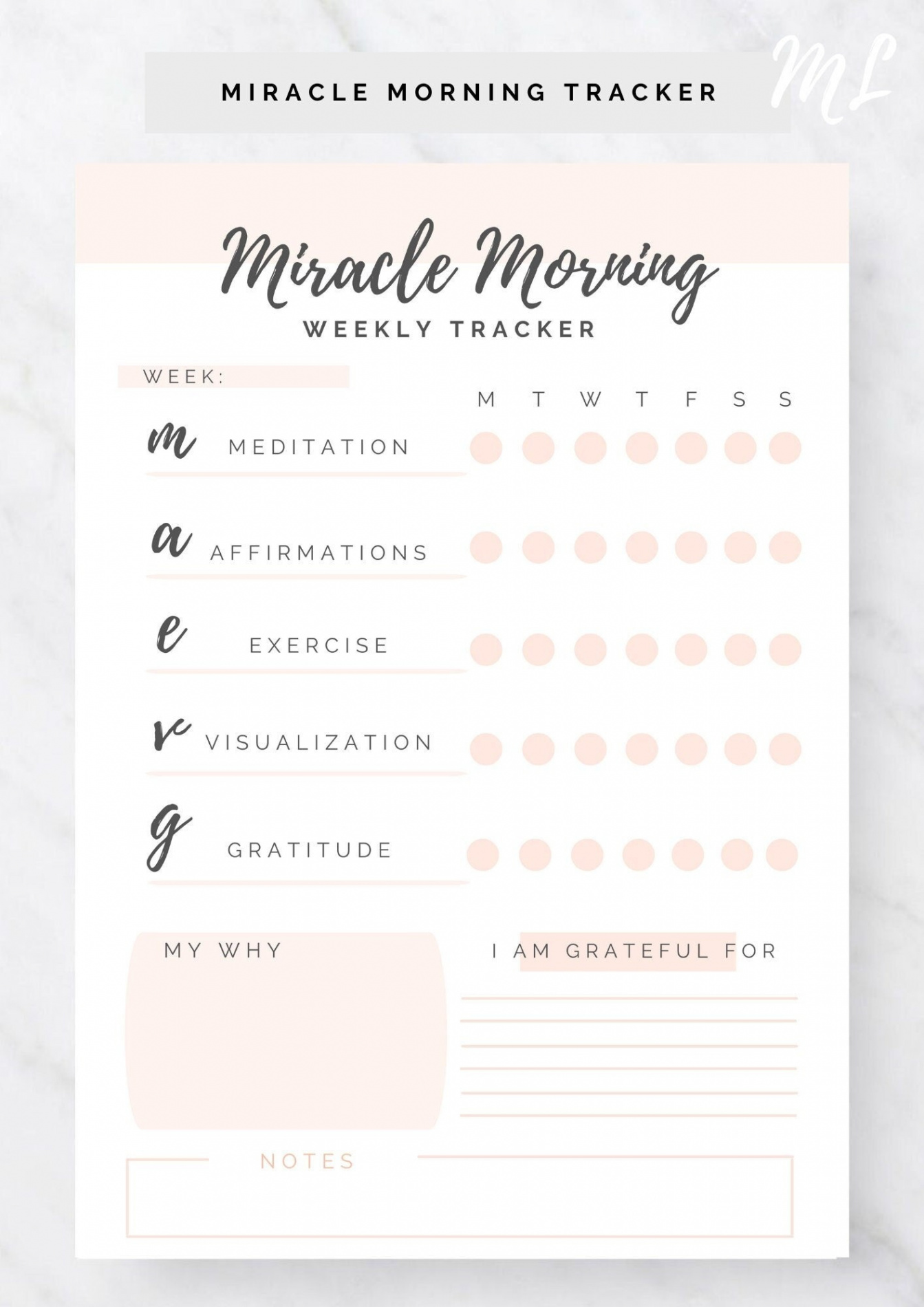 MIRACLE MORNING JOURNAL Wöchentlicher Miracle Morning Tracker