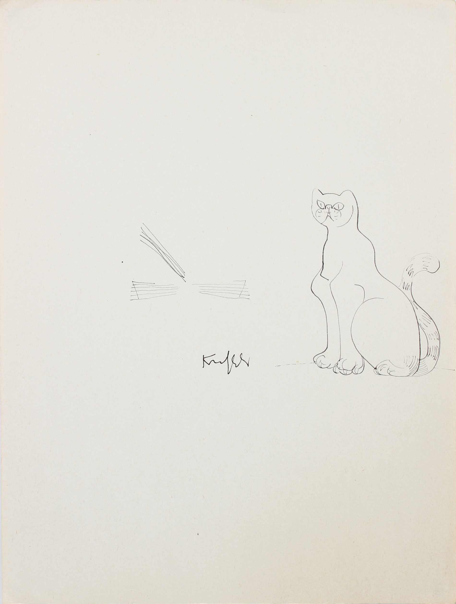 Morris Kronfeld  -s Ink Cat Drawing - Lost Art Salon