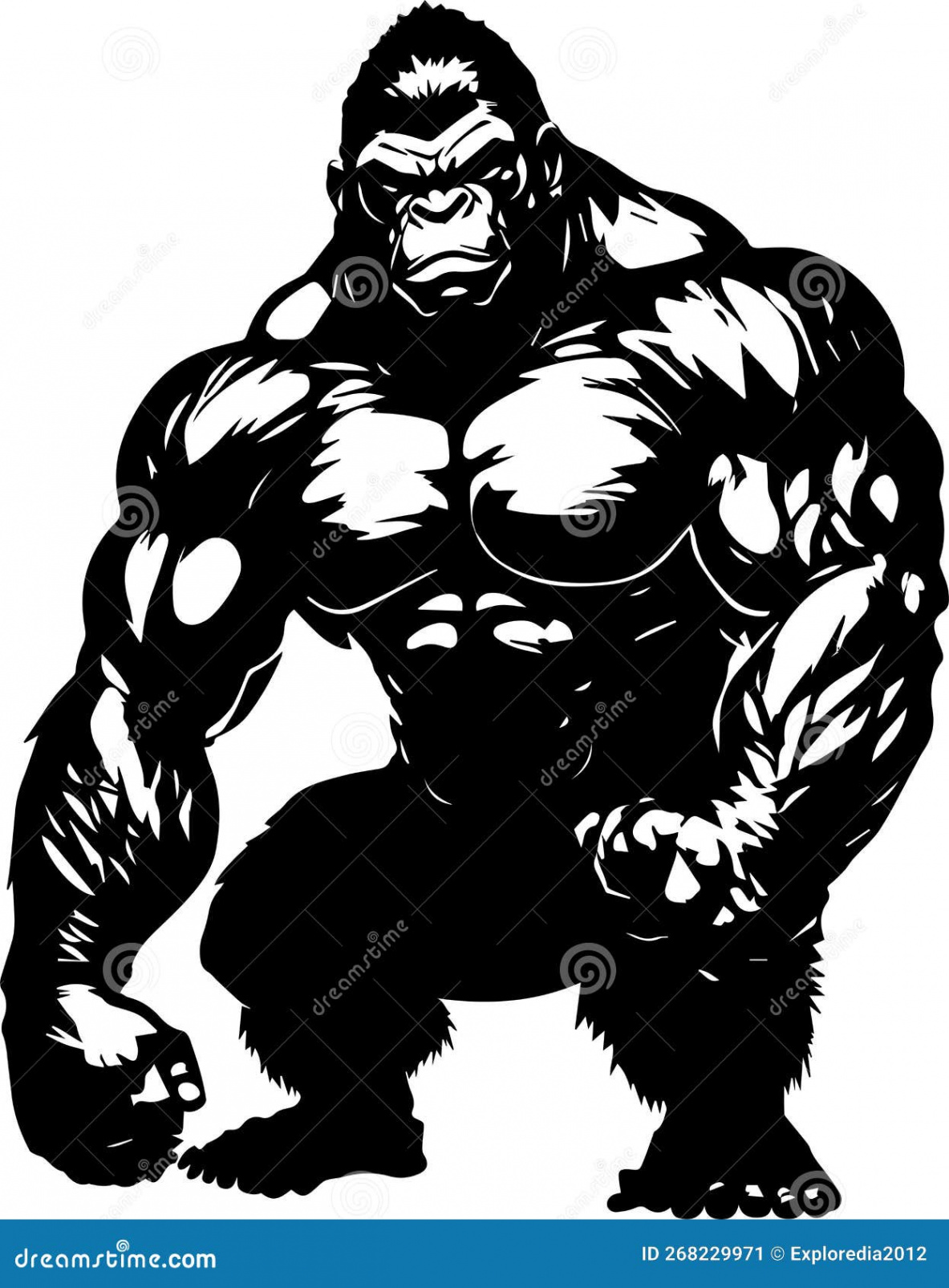 Muscular Gorilla Dark Monochrome Logo Stock Vector - Illustration