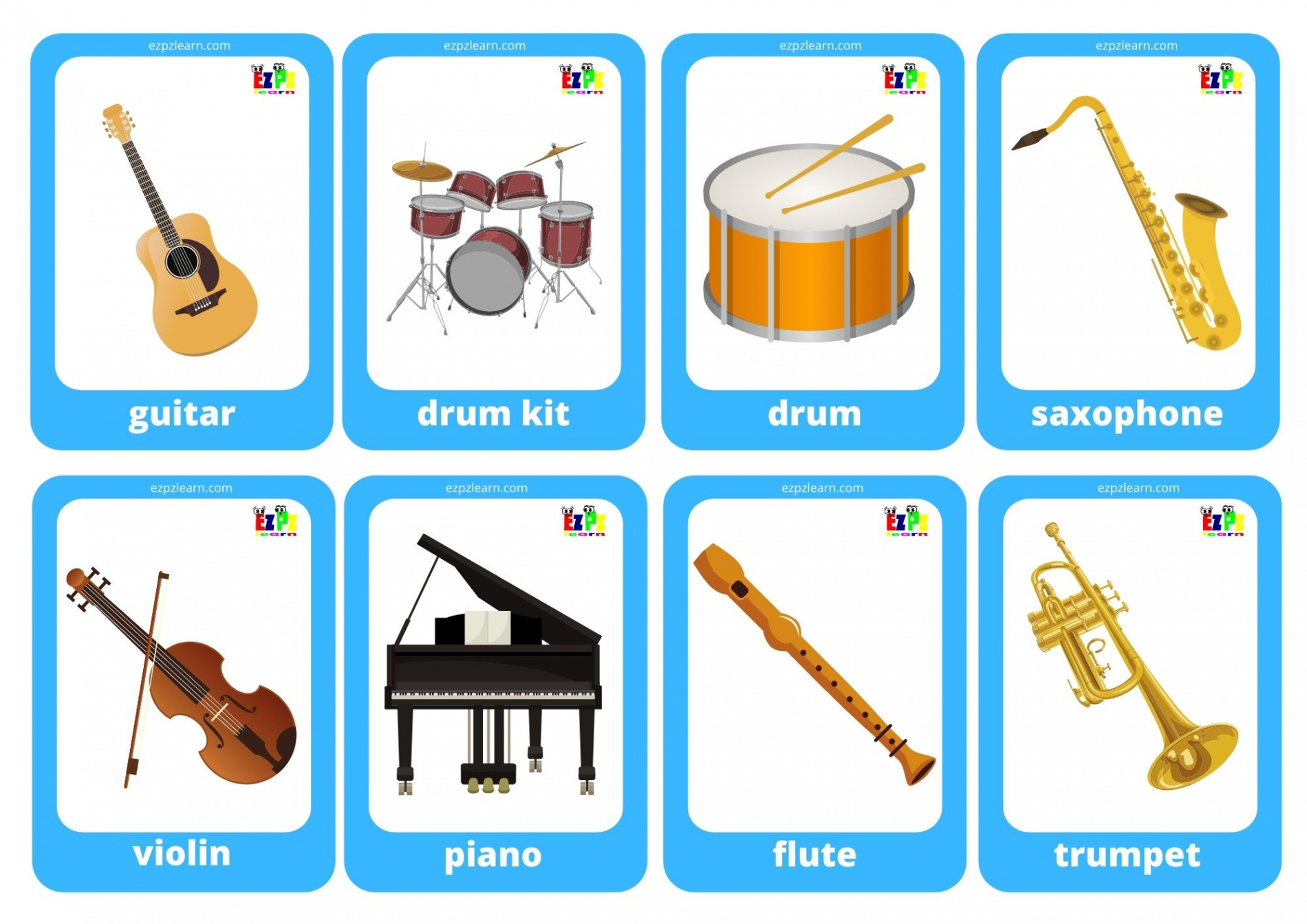 Musical Instruments Game Cards / Mini Flashcards - Ezpzlearn