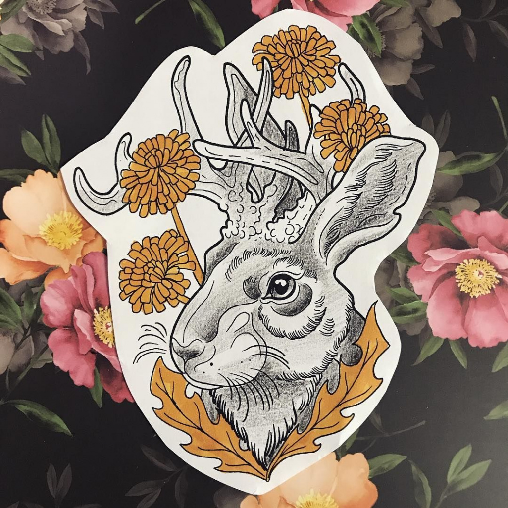 Neo Traditional Jackalope Tattoo