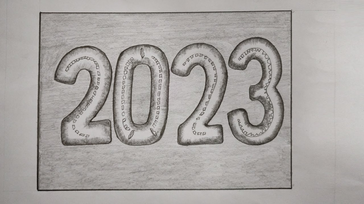 New Year Drawing: Easy drawing of Happy new year  and know how to draw  greeting card cover