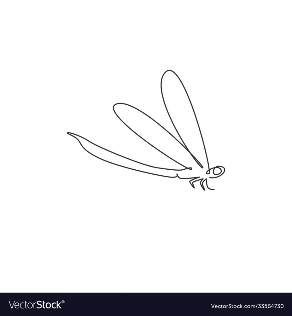 One single line drawing cute dragonfly Royalty Free Vector