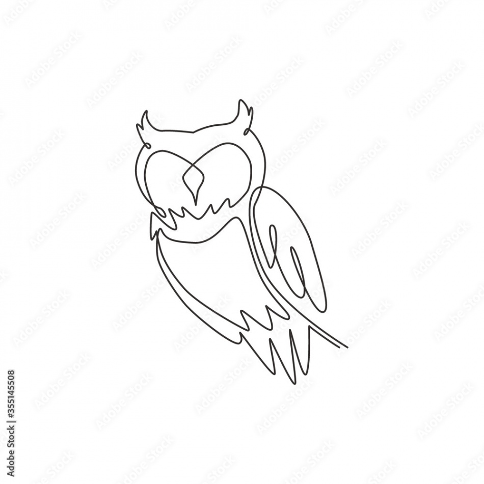 One single line drawing of elegant owl bird for company logo