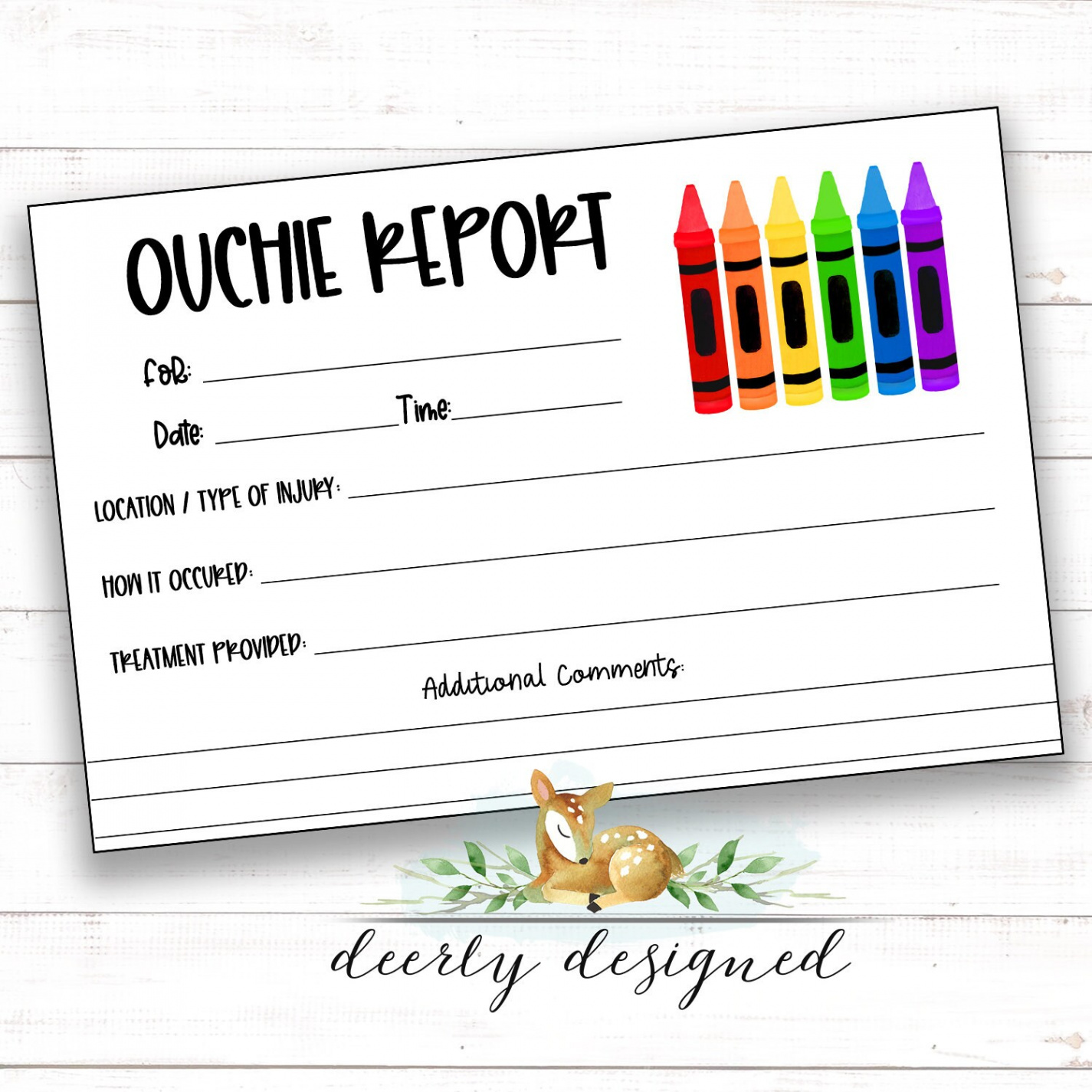 Ouchie Report Printable Accident Report Booboo (Instant Download