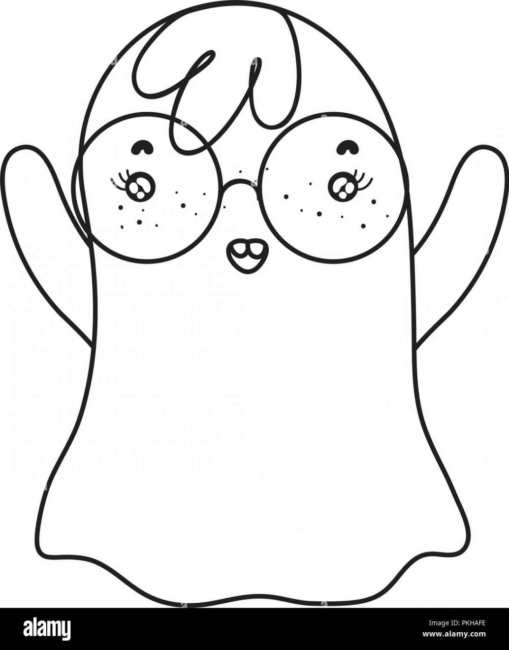 outline funny ghost character wearing glasses Stock Vector Image