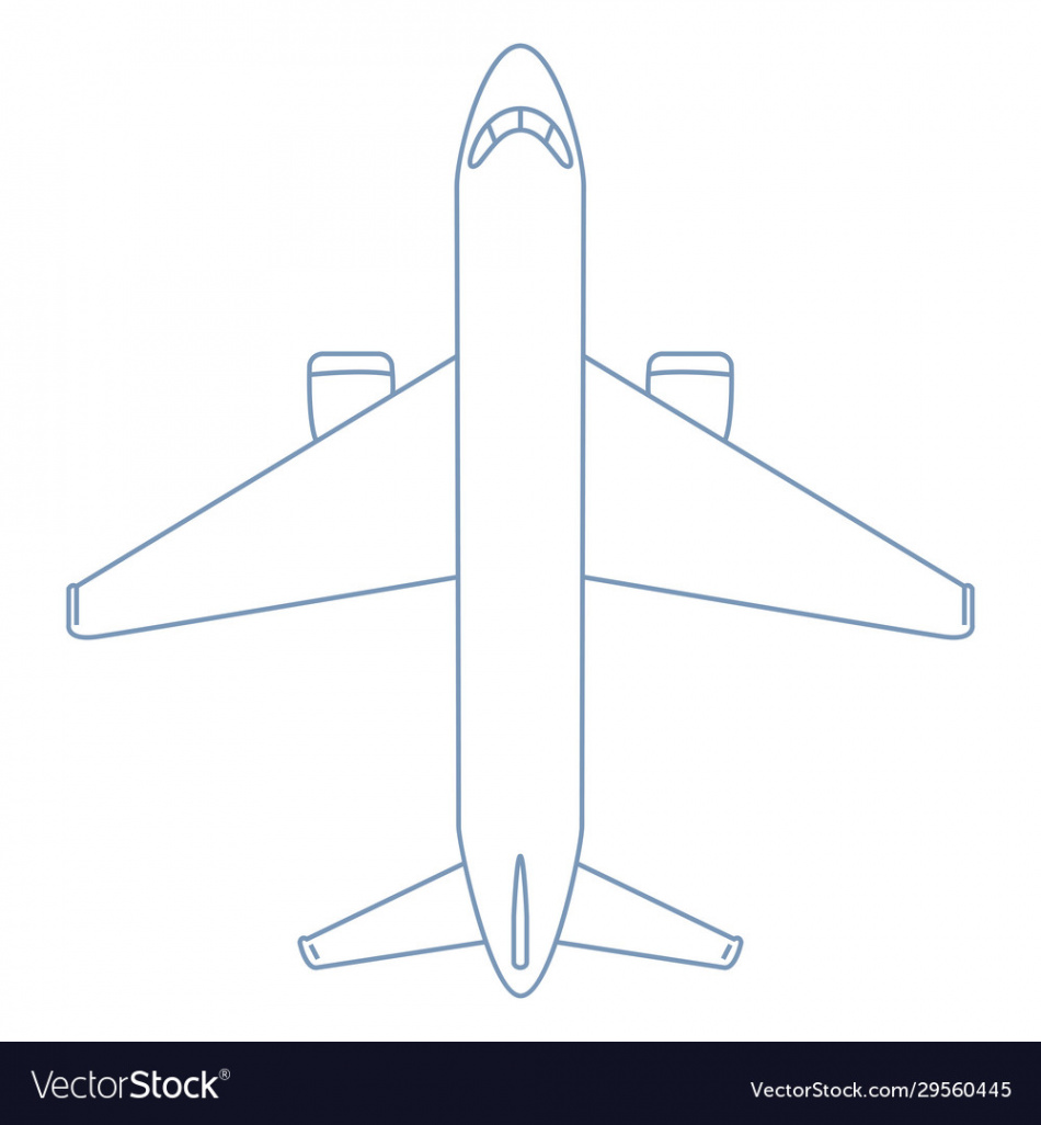 Outline plane top view airplane Royalty Free Vector Image