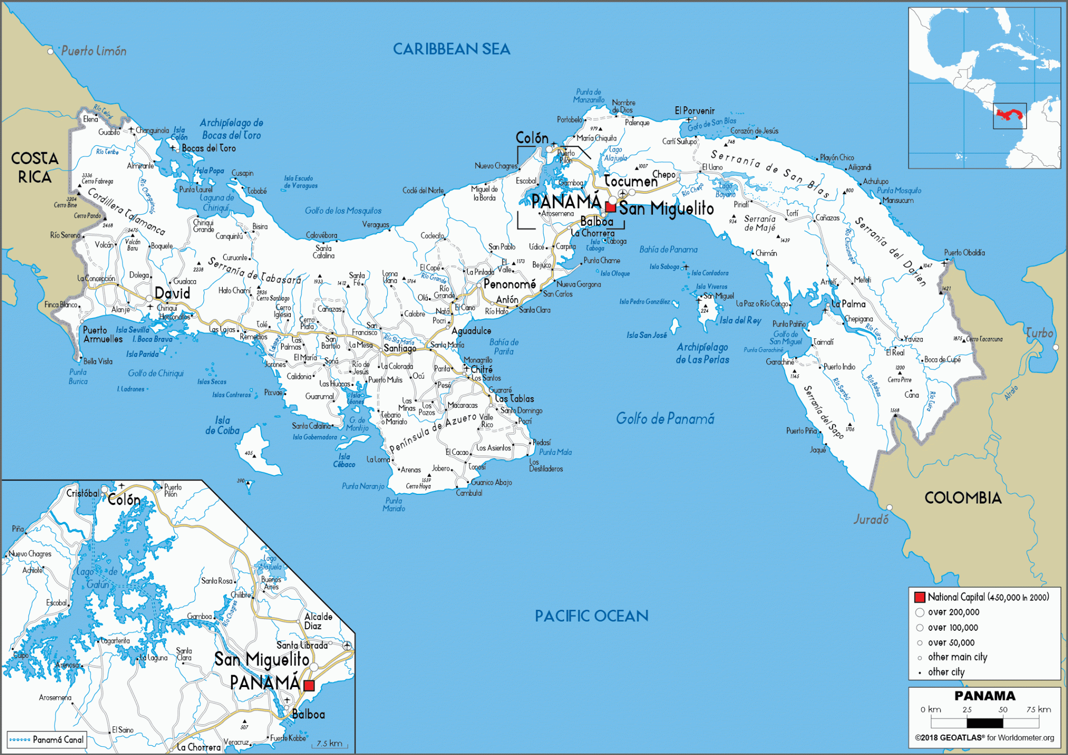 Panama Map (Road) - Worldometer