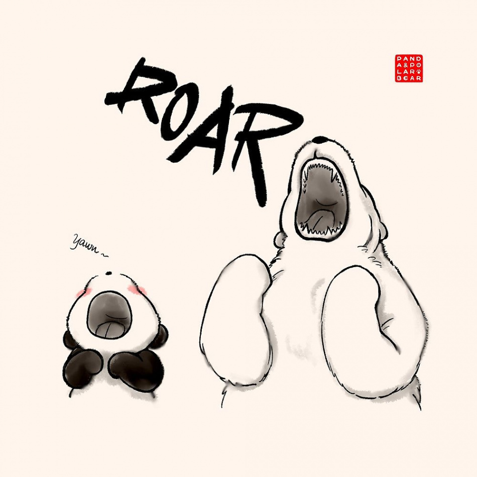 Panda & Polar Bear  Yawn vs Roar  Cute panda cartoon, Panda art