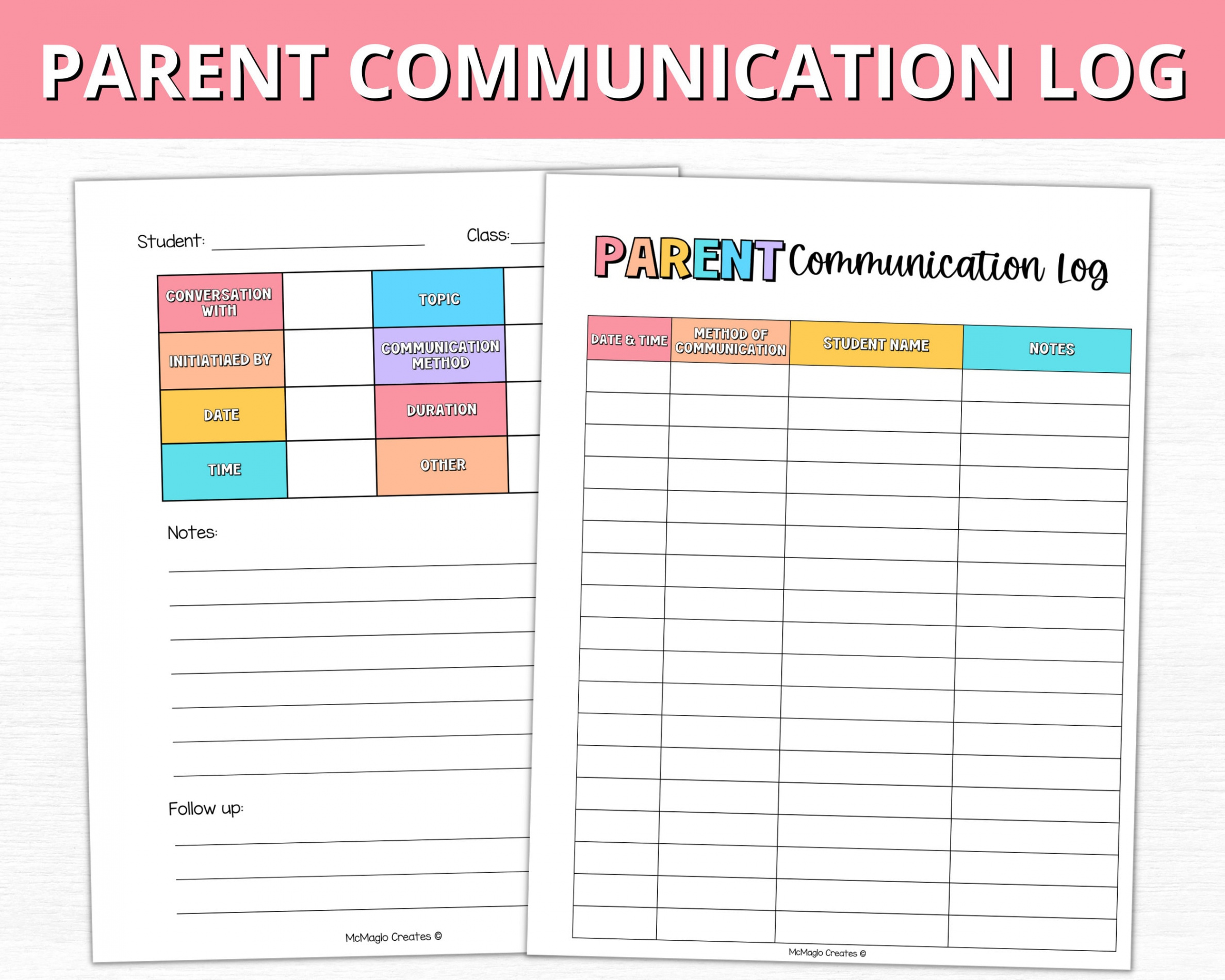 Parent Communication Log Teacher Communication Record - Etsy