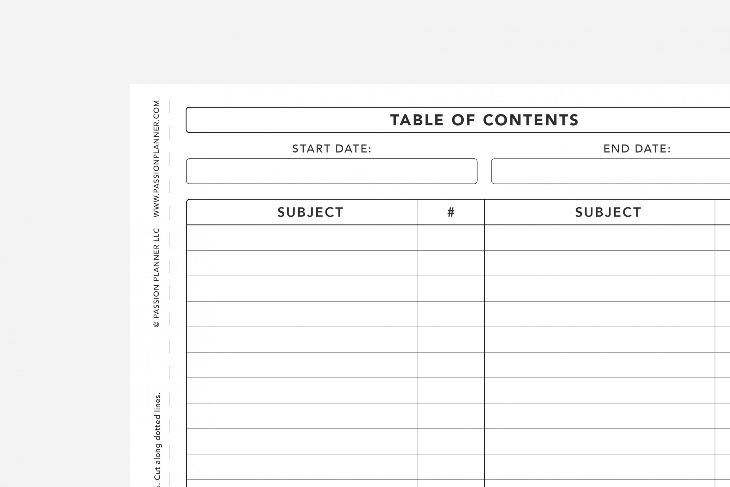 Passion Journal Table of Contents PDF  Free Printable  Passion