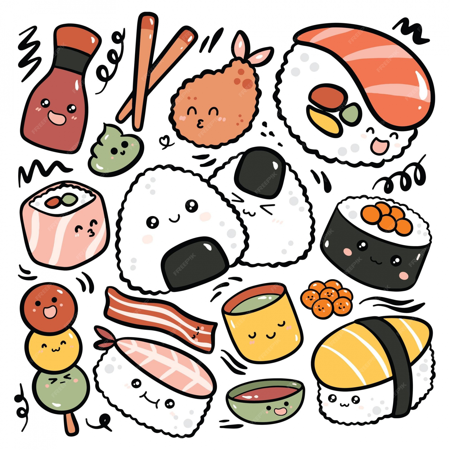 Premium Vector  Hand drawn kawaii japanese food doodle