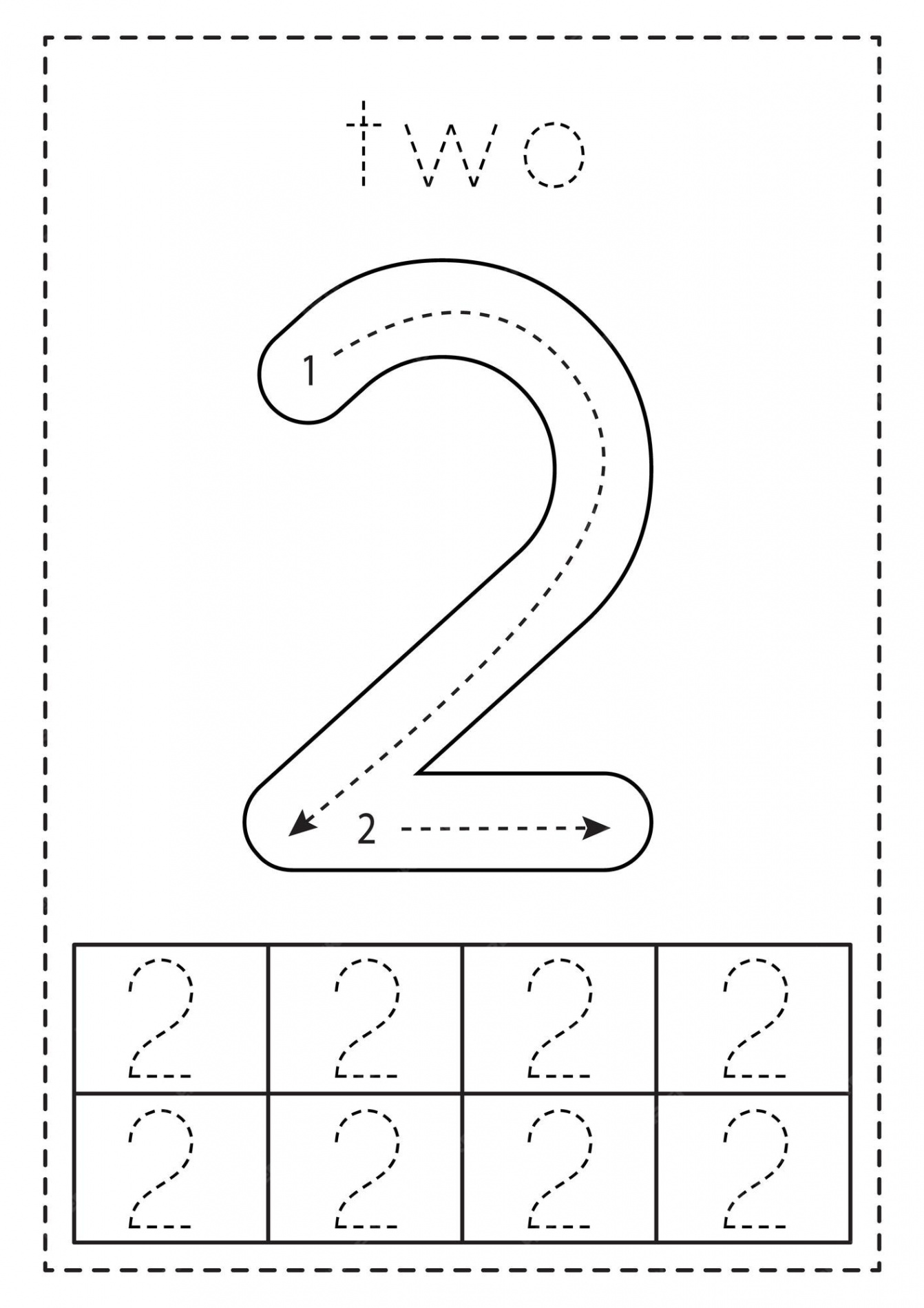 Premium Vector  Tracing number two preschool worksheet black and