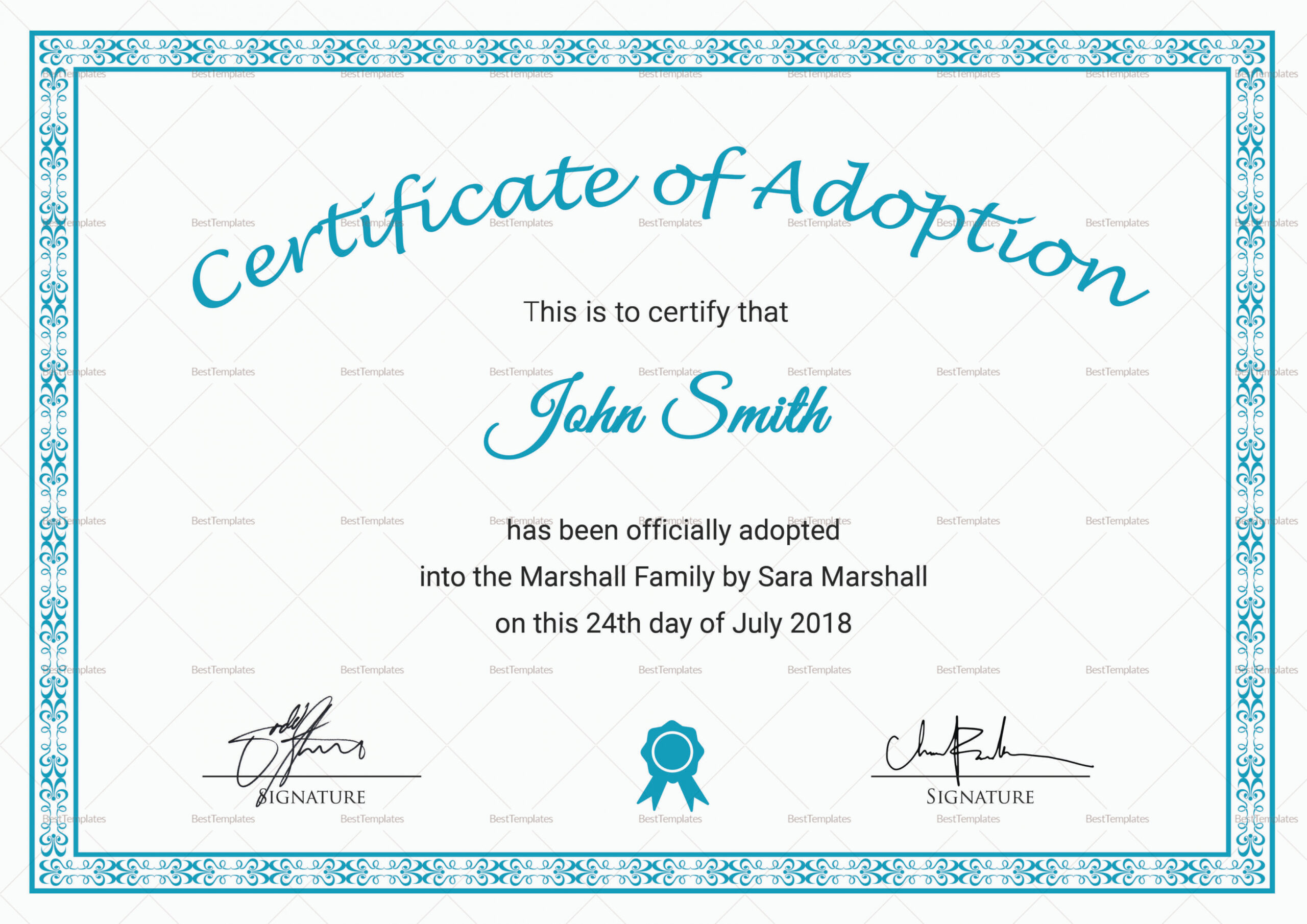 Printable Adoption Certificate Design Template in PSD, Word