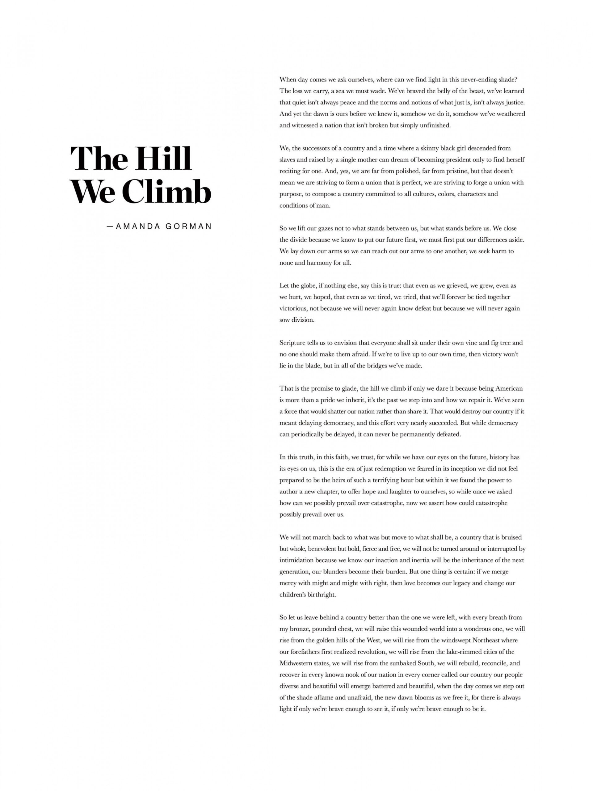 Printable Amanda Gorman the Hill We Climb Poem Digital - Etsy