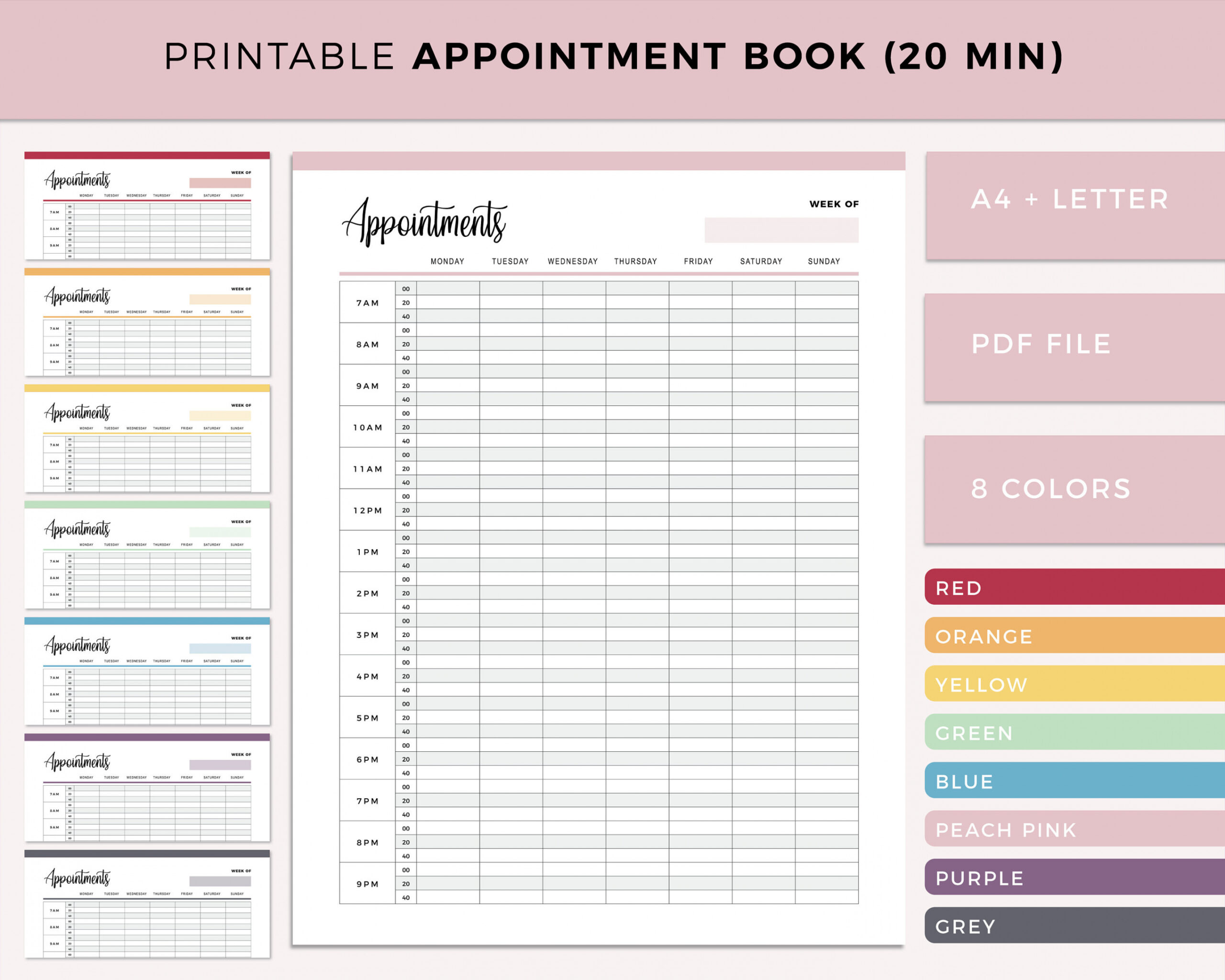 Printable Appointment Book  Minute Interval Appointment - Etsy