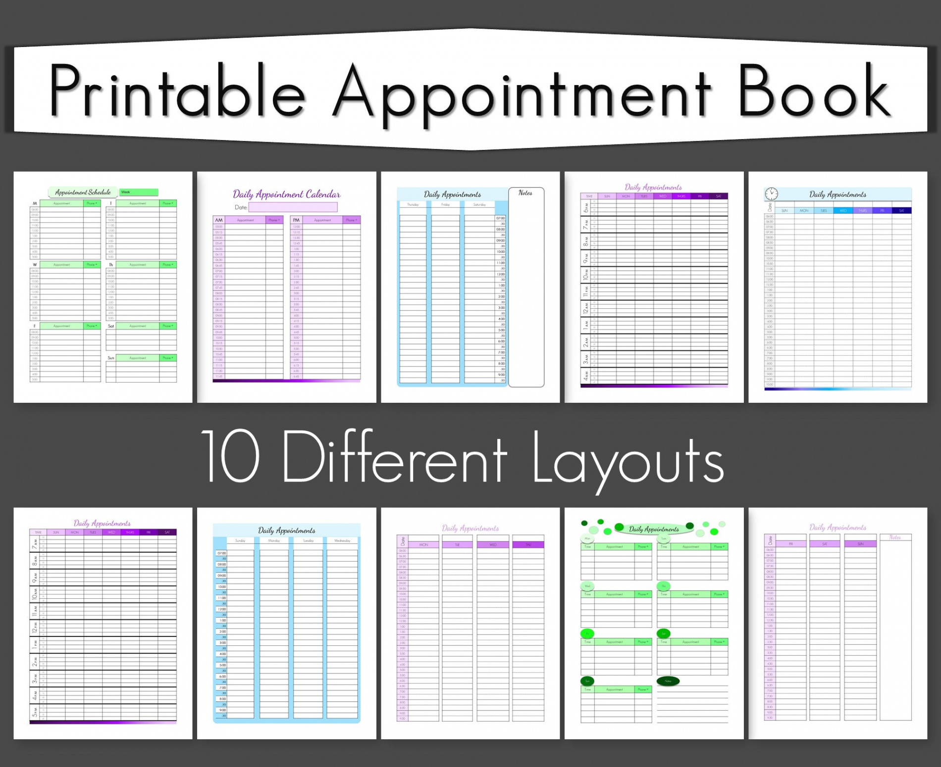 Printable Appointment Book Weekly Appointment Planner Daily