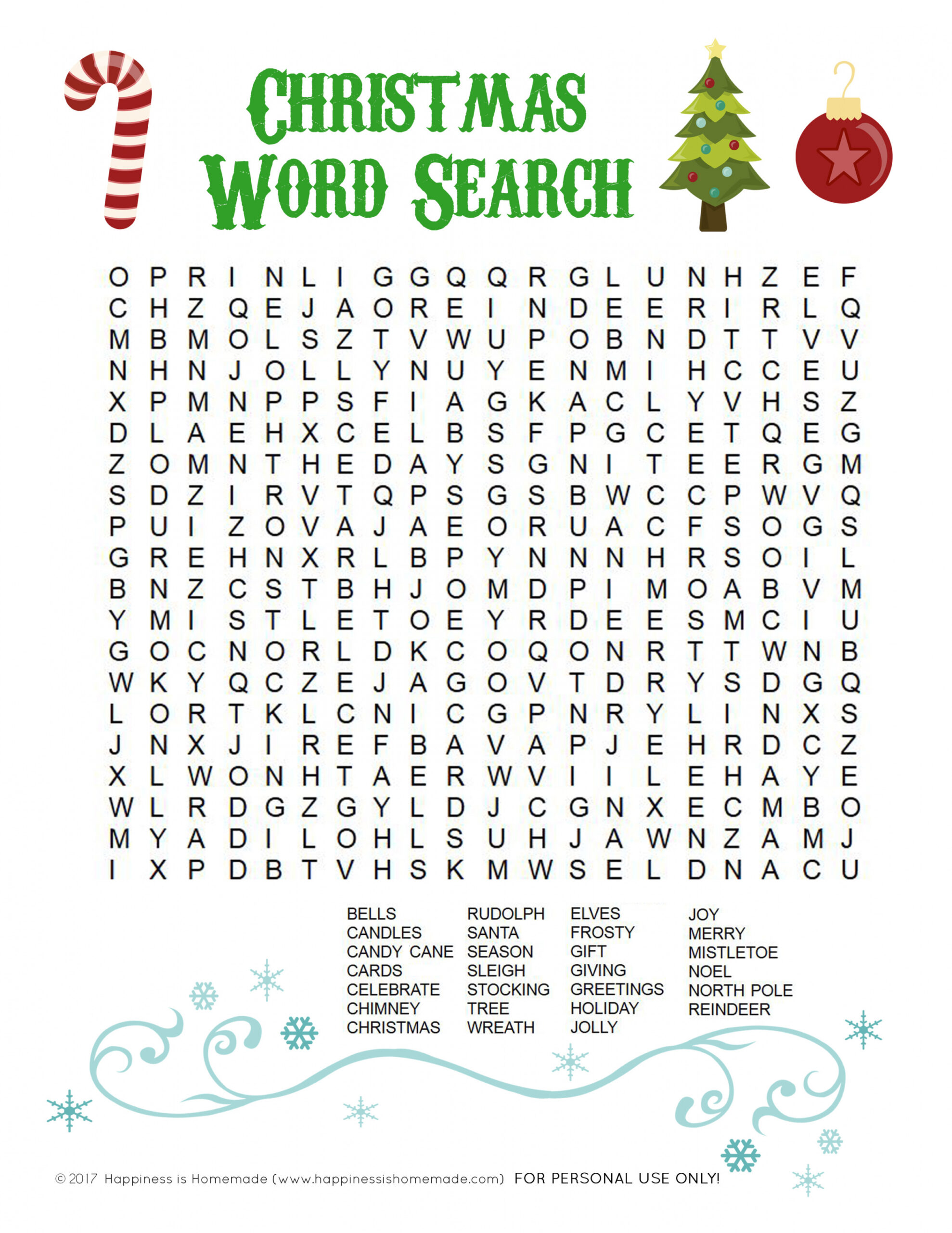 Printable Christmas Word Search for Kids & Adults - Happiness is