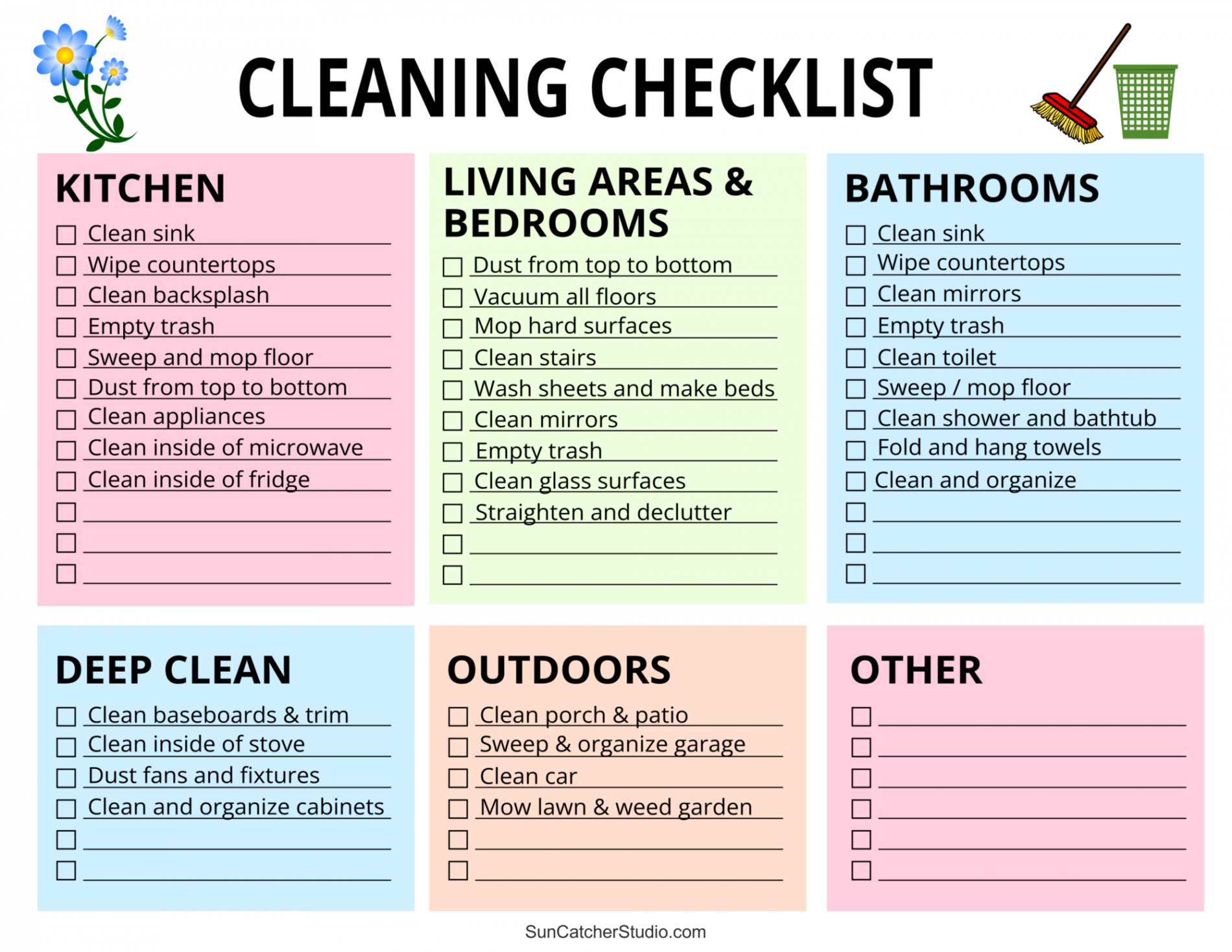 Printable Cleaning Schedule (Spring, Daily, & Weekly Checklists