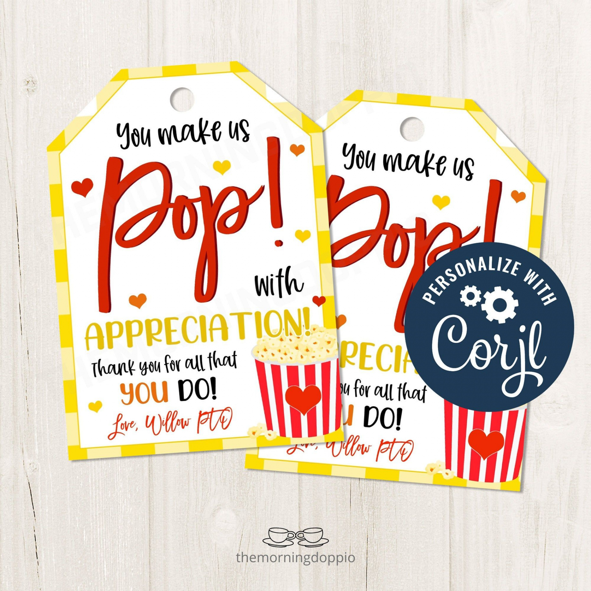 Printable/editable You Make Us POP With Appreciation Popcorn