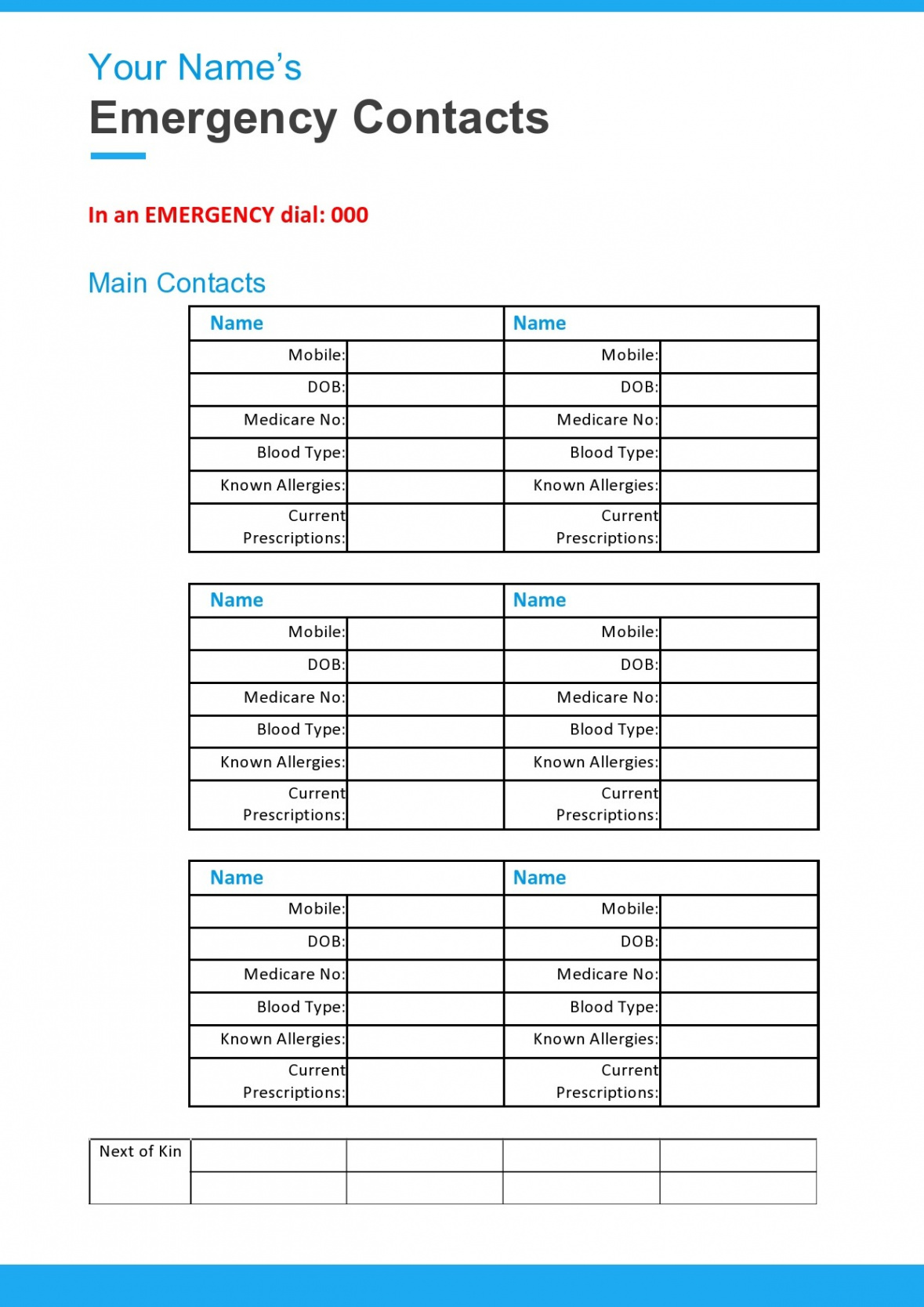 Printable Emergency Contact Forms (% Free)