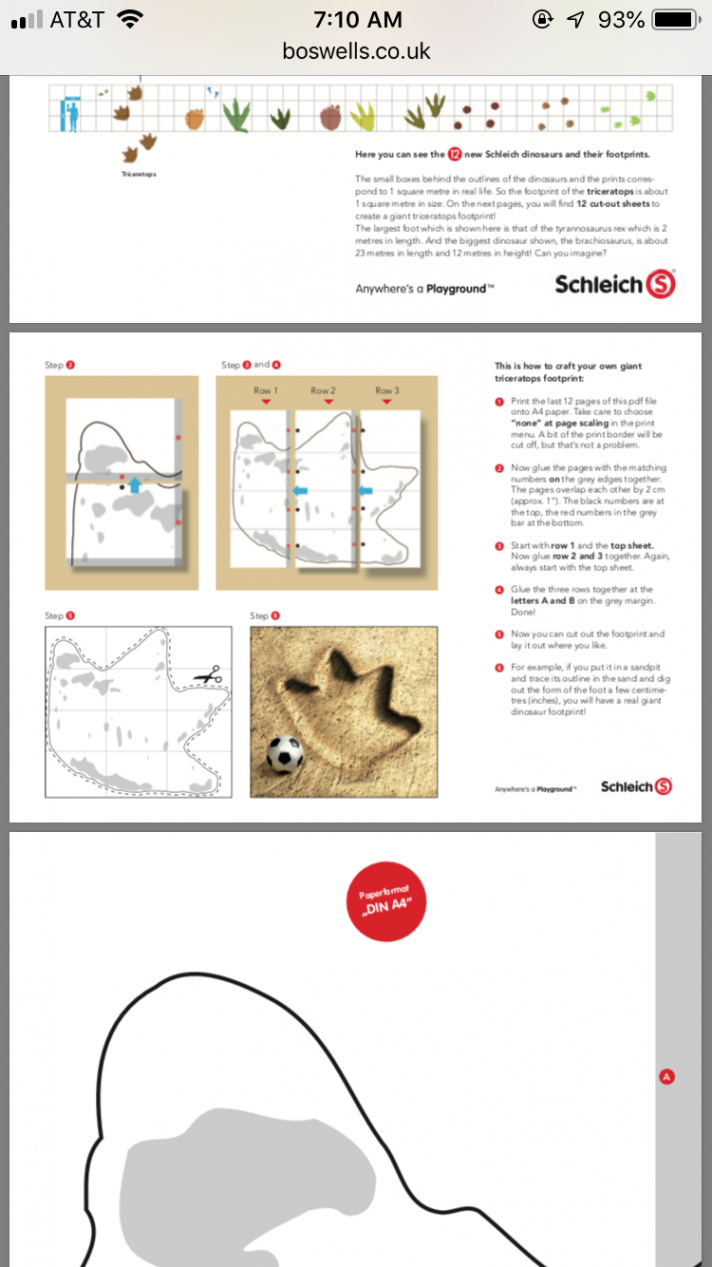 Printable giant Triceratops footprint bookmarked in Safari