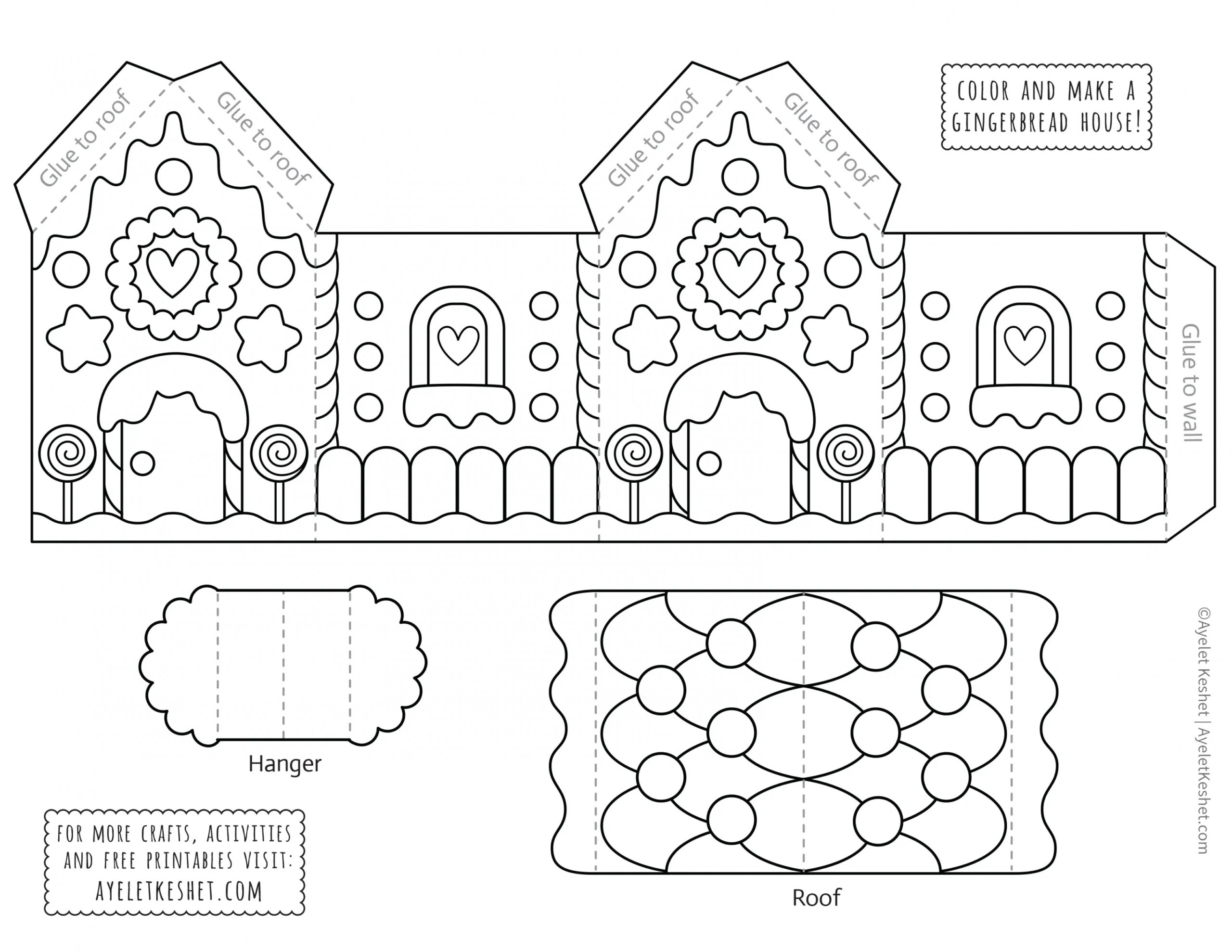 Printable gingerbread house template to color - Ayelet Keshet