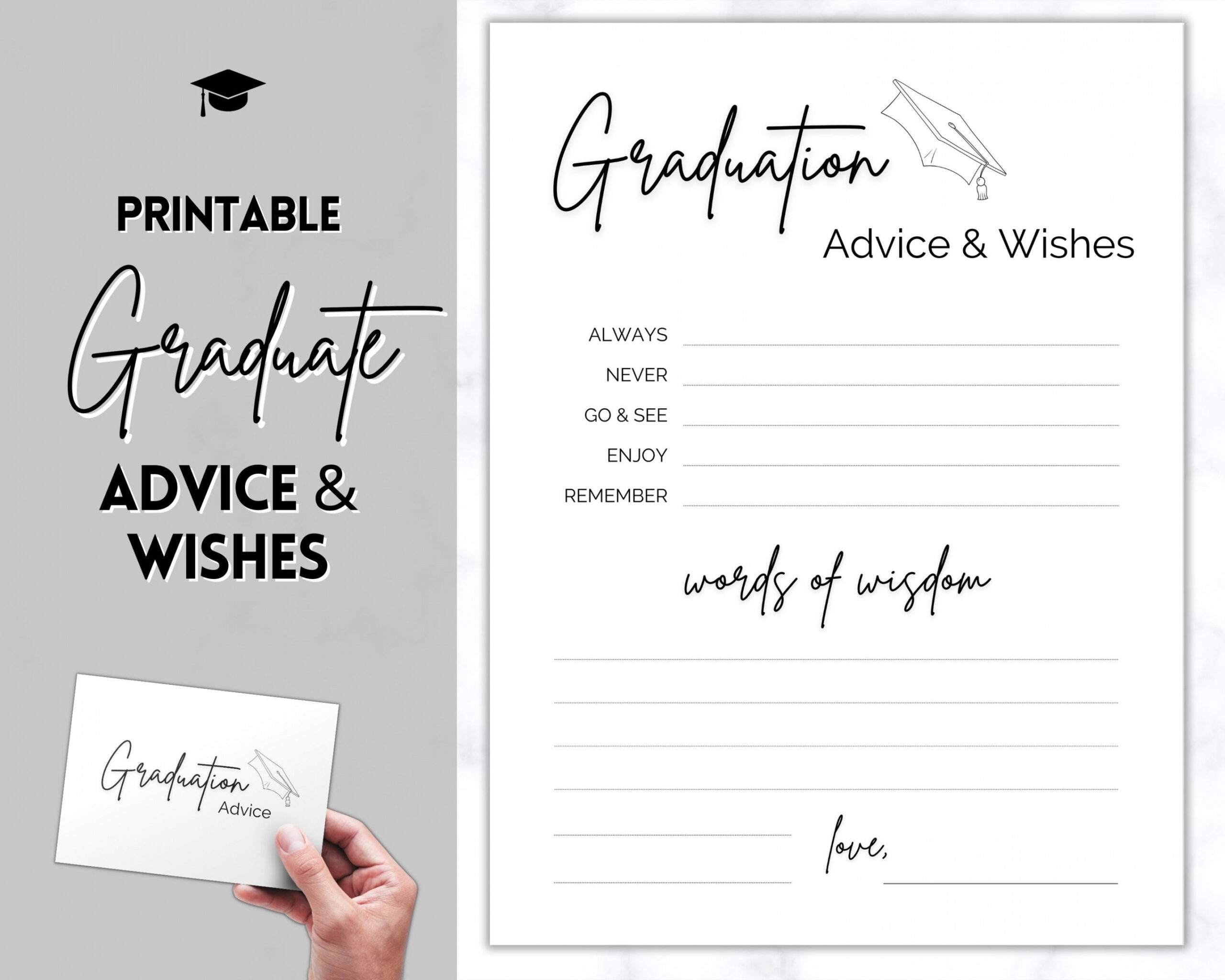 Printable Graduation Words of Wisdom & Advice Card