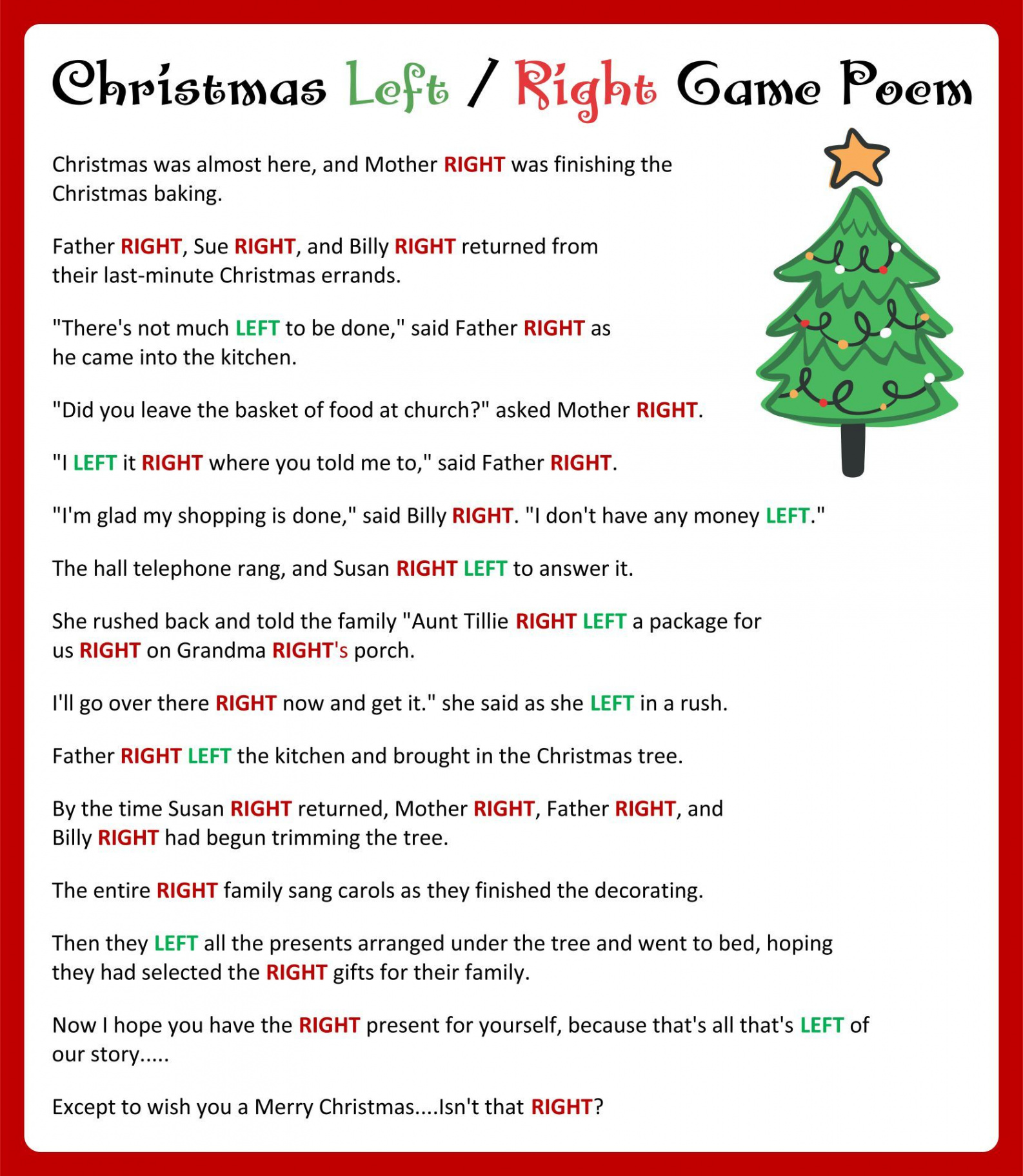 Printable Left Right Christmas Game  Free christmas games