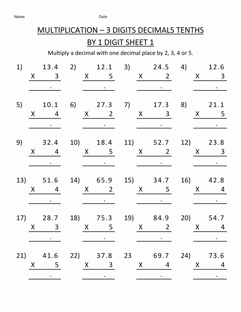 Printable Multiplication Worksheets th Grade  Learning Printable