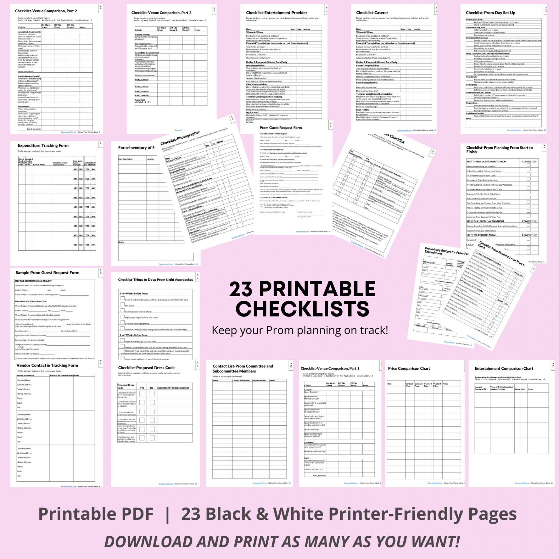 Printable Prom Checklists High School Prom Planning (Instant