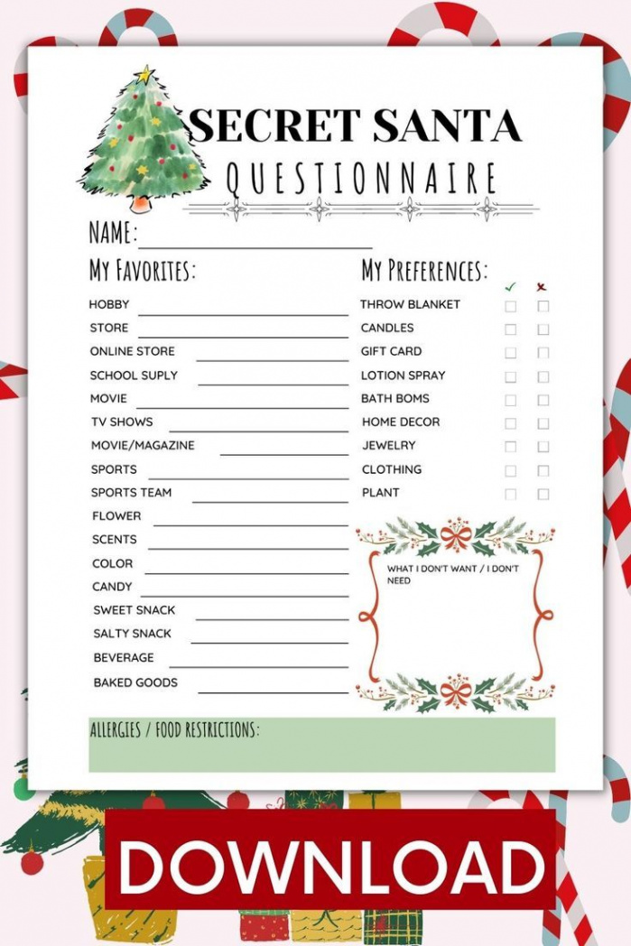 Printable Secret Santa Questionnaire for Christmas Gift - Etsy