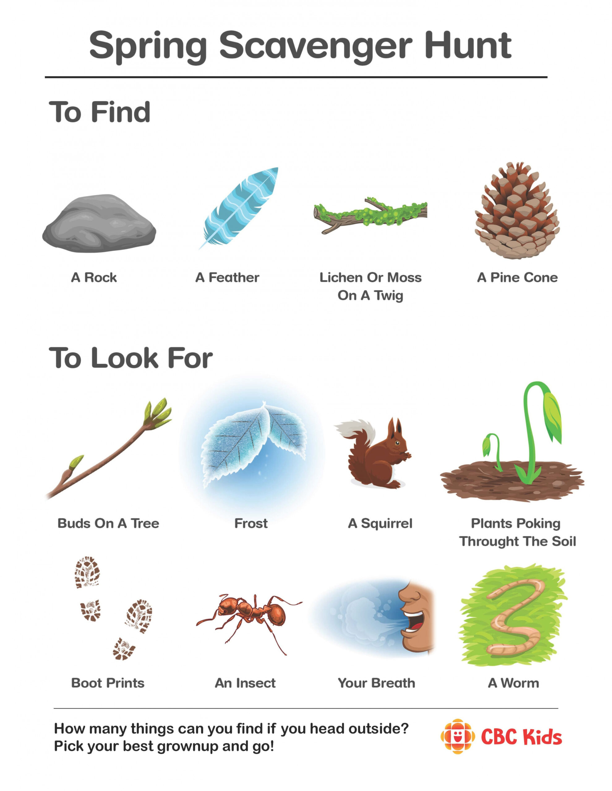 Printable spring scavenger hunt  Articles  CBC Kids