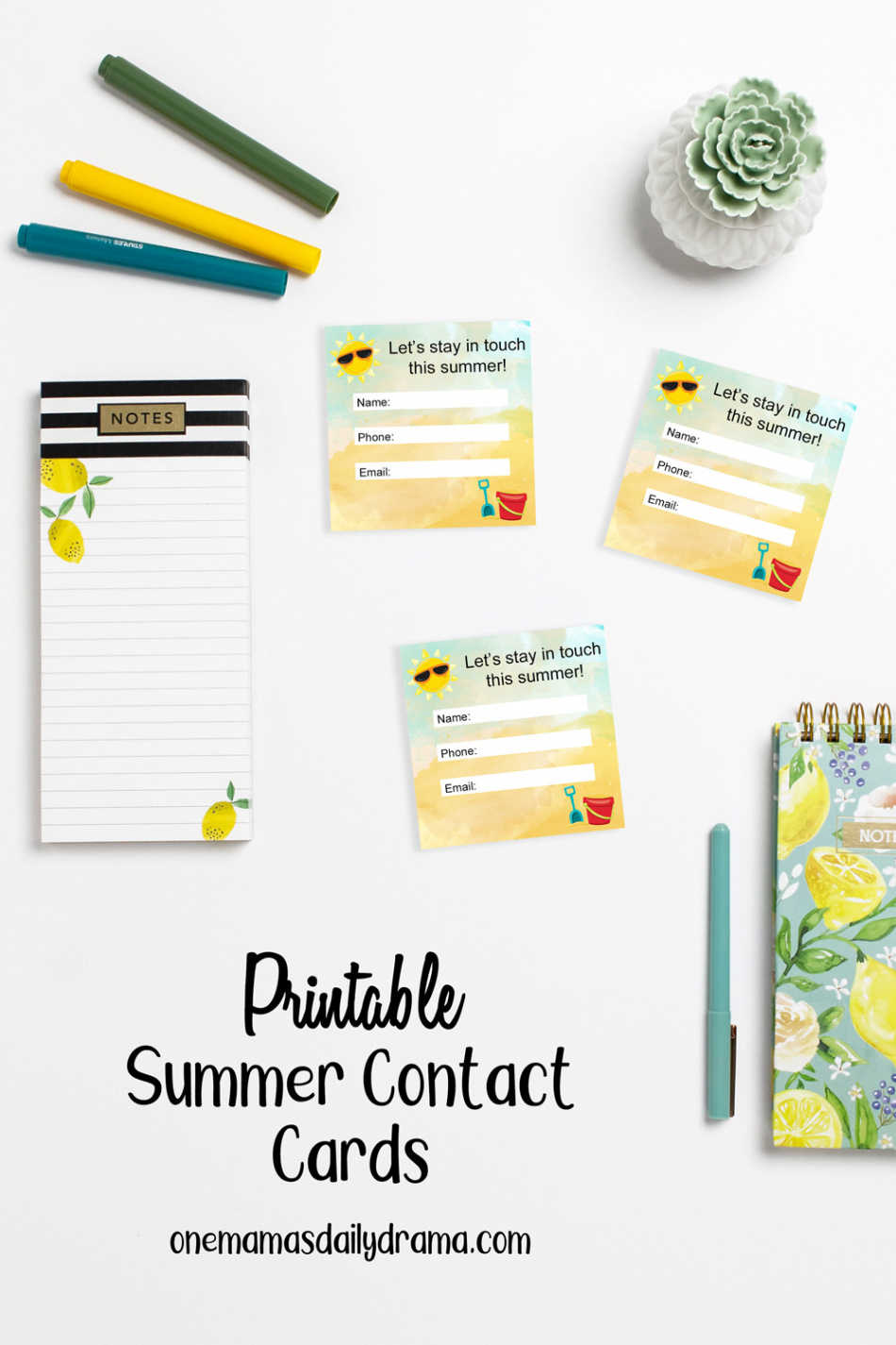 Printable Summer Contact Cards for Kids to Stay in Touch