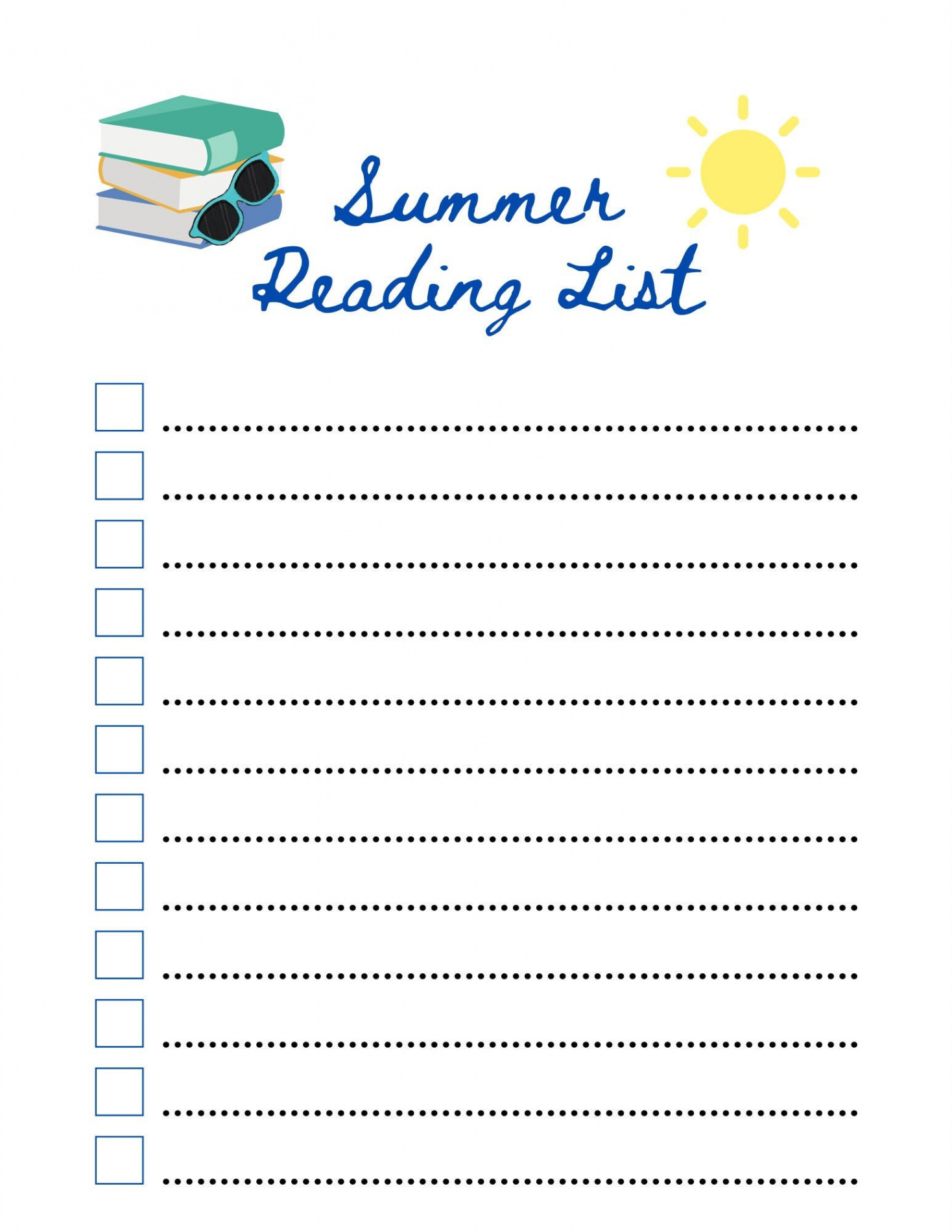 Printable Summer Reading List Book Worksheet - Etsy