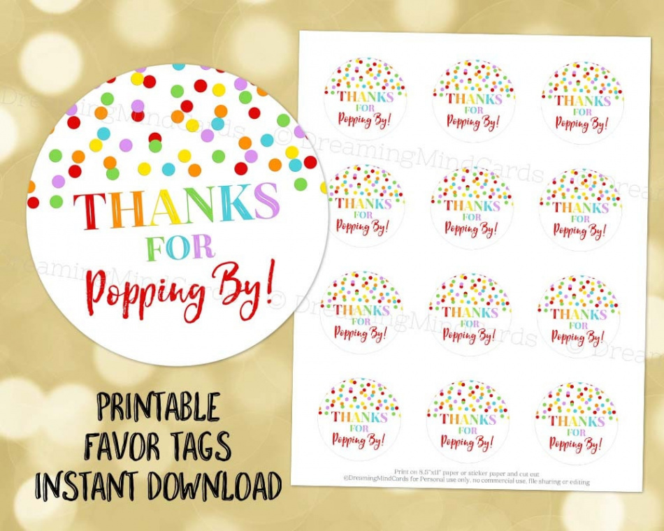 Printable Thanks for Popping by Favor Tags Rainbow Confetti for